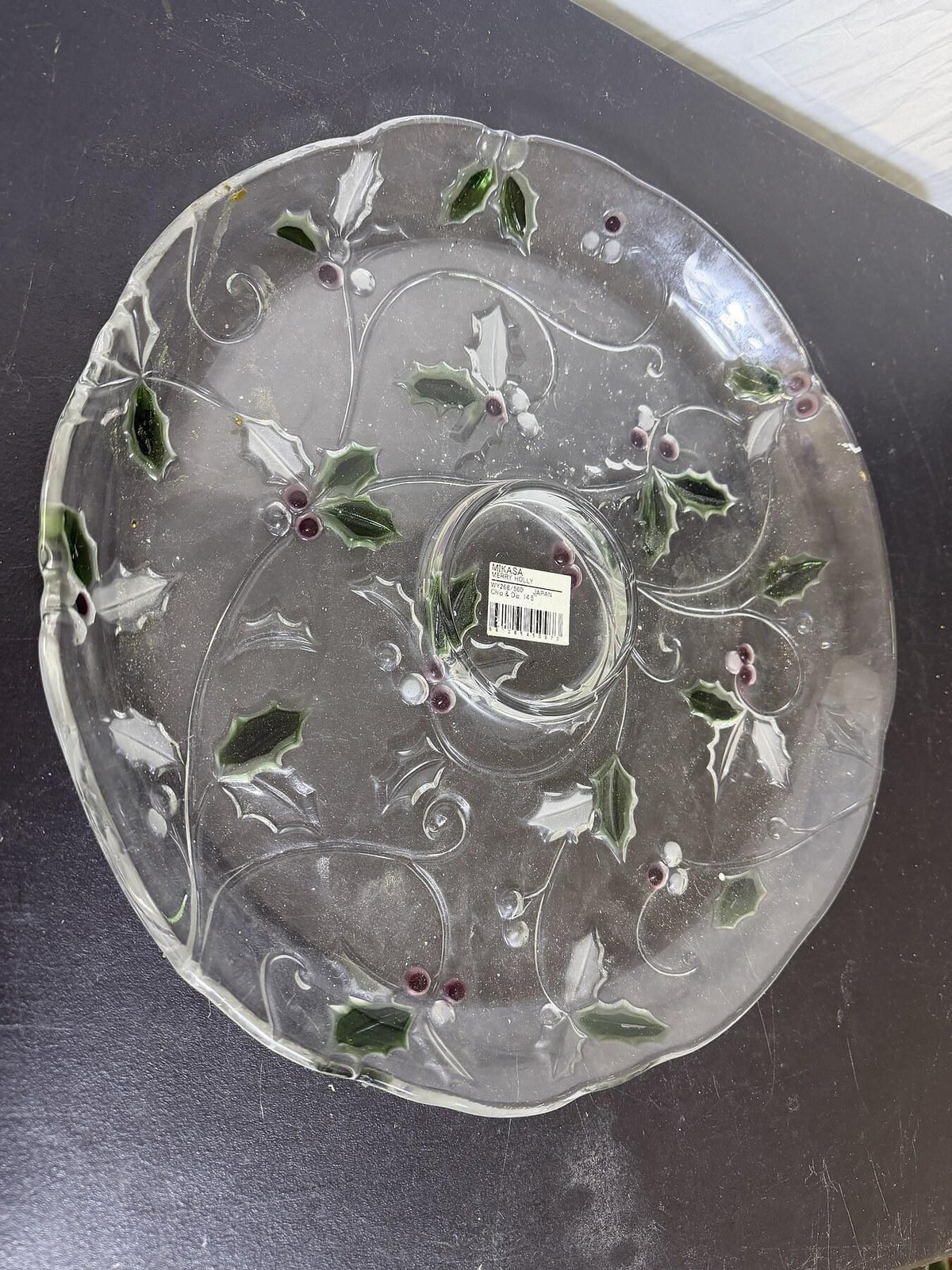 Mikasa Merry Holly Glass Chip & Dip Platter 14.5" Christmas Holiday - Wormhole Thrift