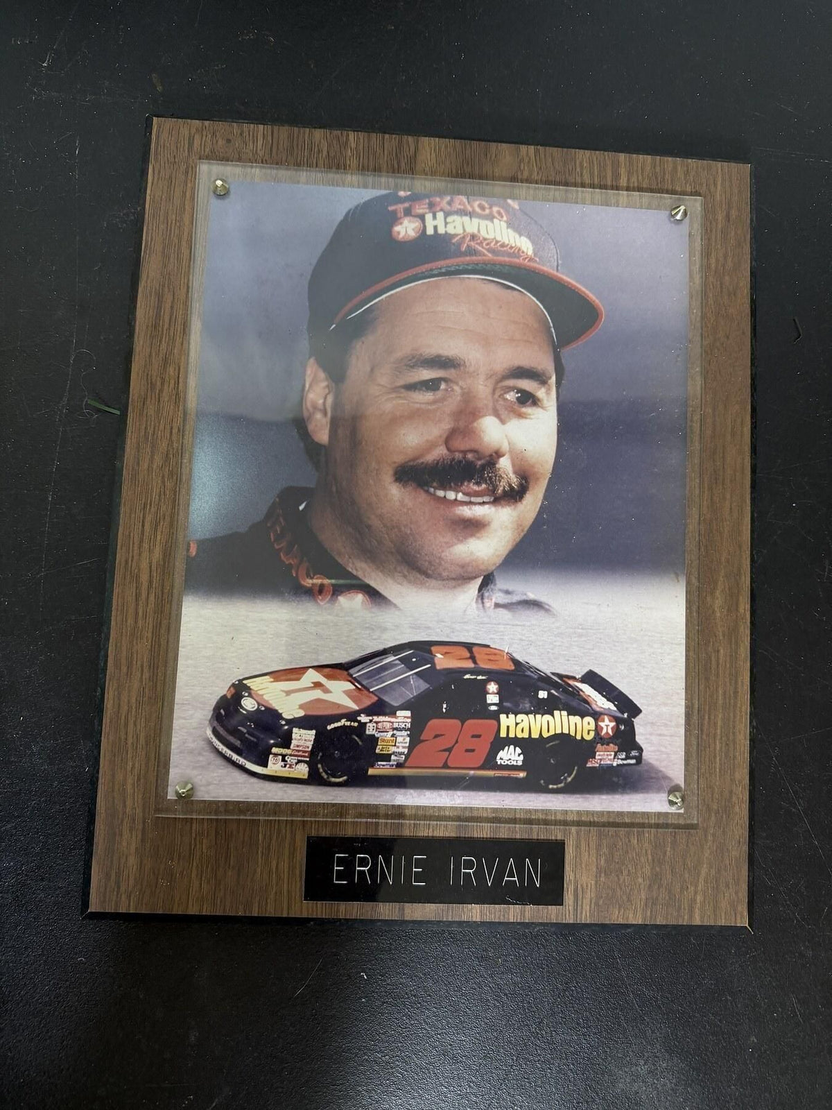 Vintage NASCAR Ernie Irvan #28 Havoline Race Car Driver Photo Plaque - Wormhole Thrift