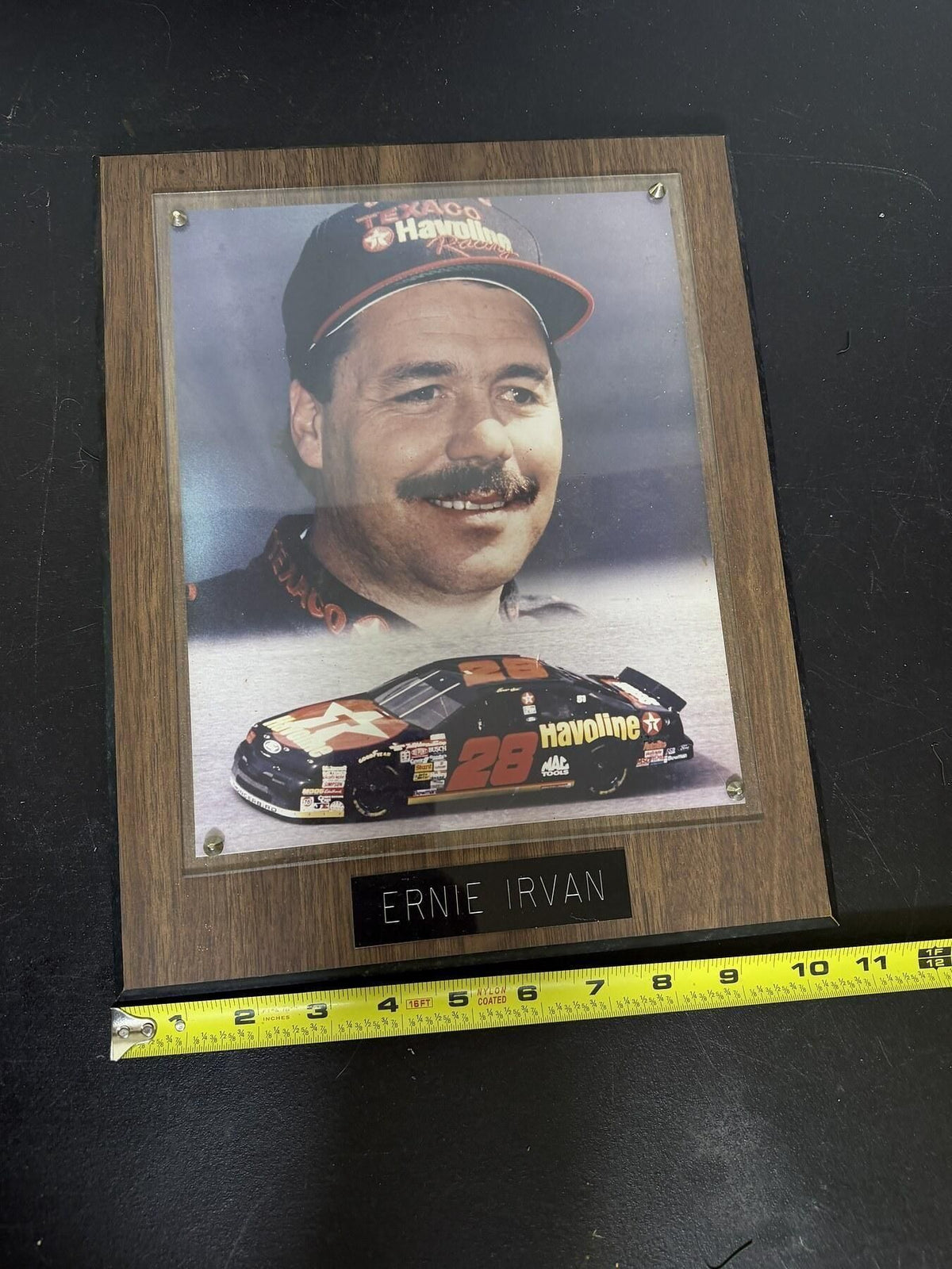 Vintage NASCAR Ernie Irvan #28 Havoline Race Car Driver Photo Plaque - Wormhole Thrift