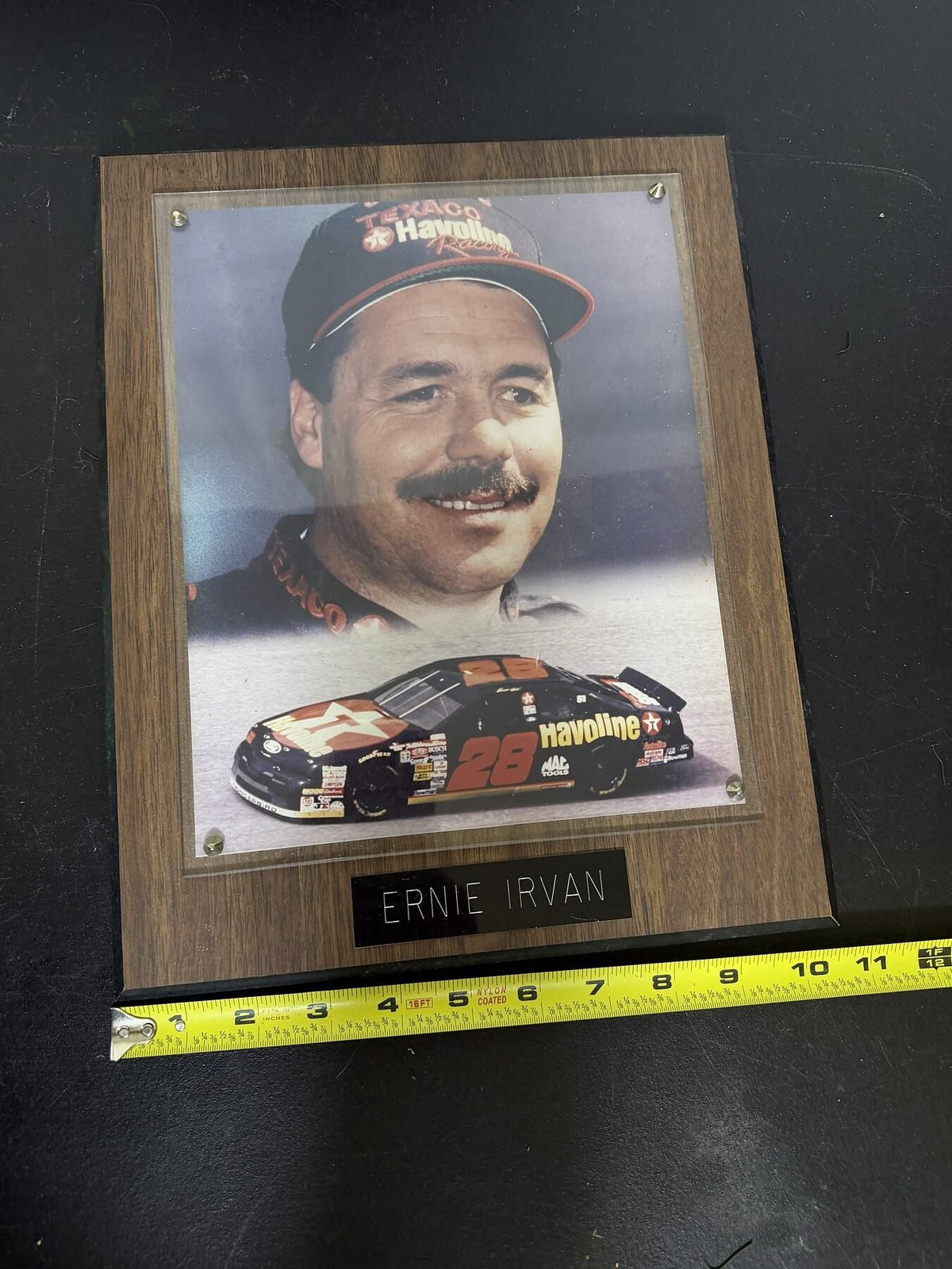 Vintage NASCAR Ernie Irvan #28 Havoline Race Car Driver Photo Plaque - Wormhole Thrift