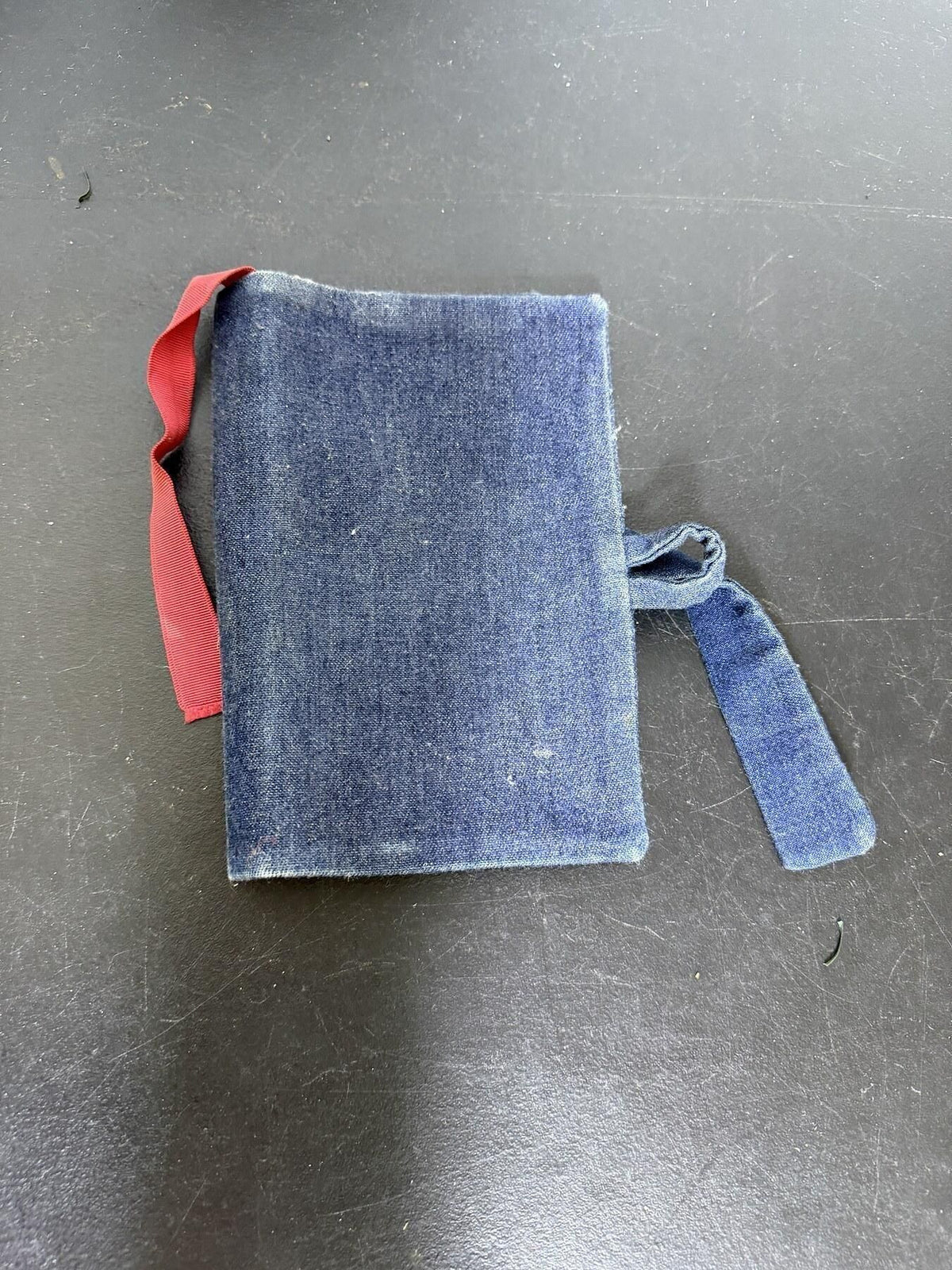 Denim Book Cover with Red Tie Strap - Wormhole Thrift