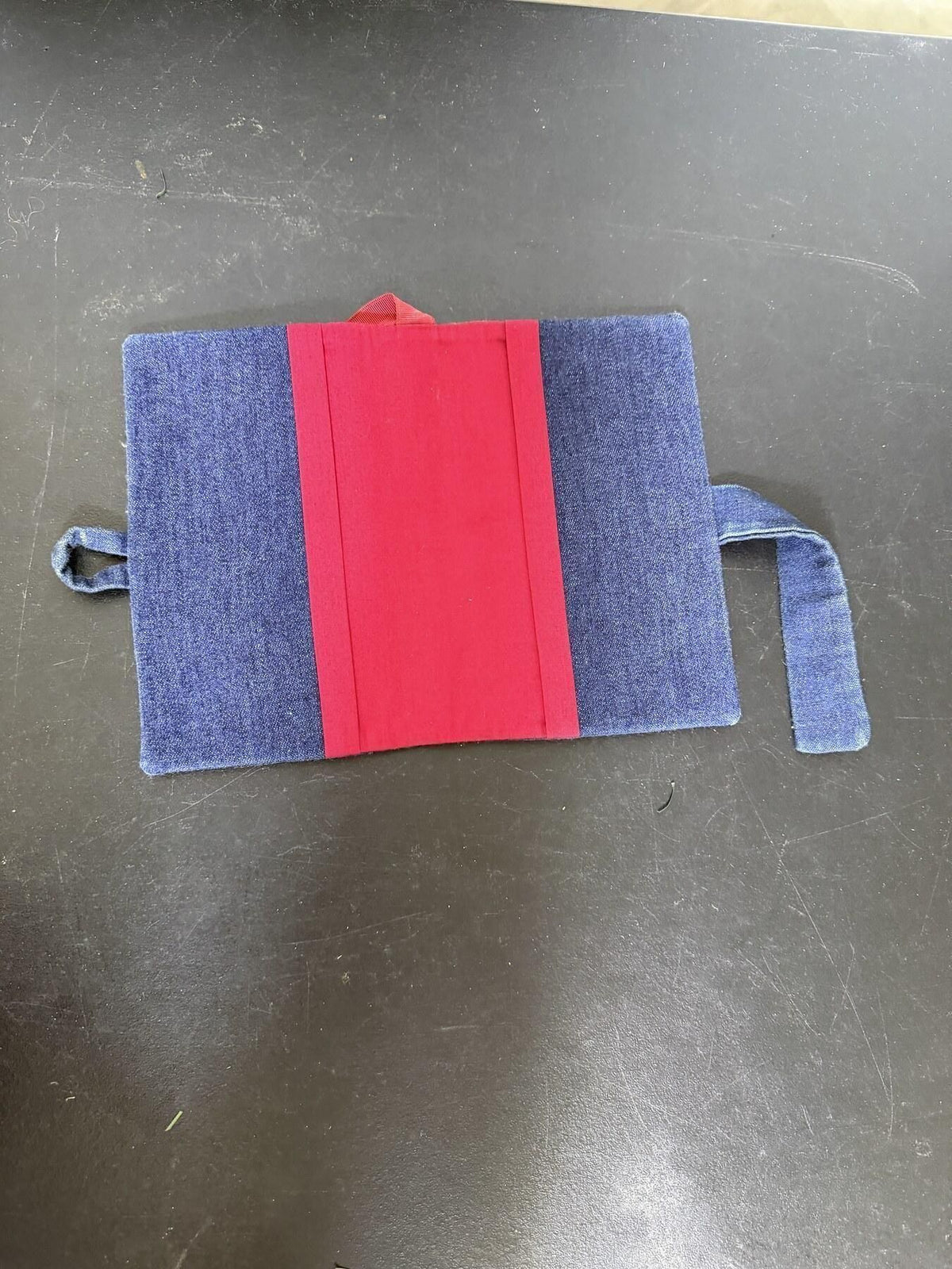 Denim Book Cover with Red Tie Strap - Wormhole Thrift