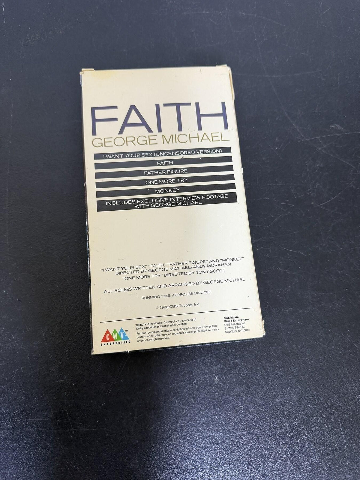 George Michael Faith VHS Hi-Fi Stereo Music Video 1988 CMV Enterprises - Wormhole Thrift