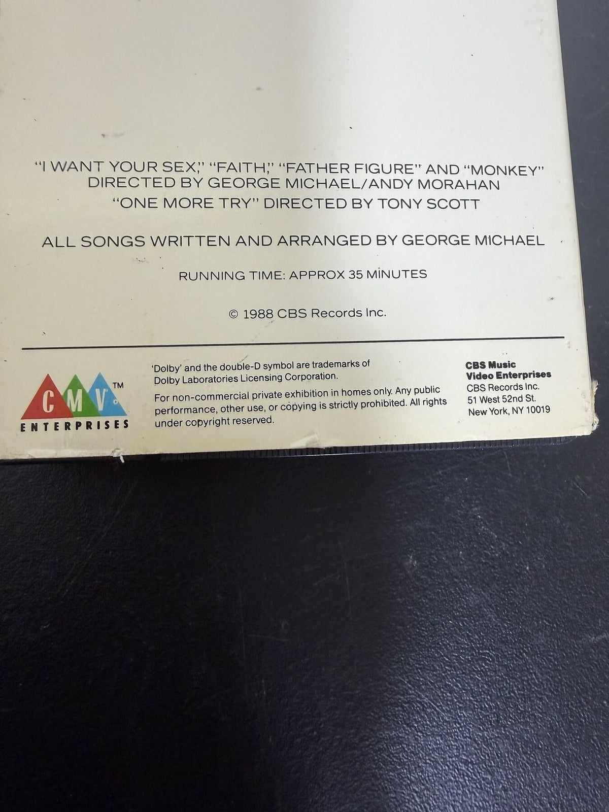 George Michael Faith VHS Hi-Fi Stereo Music Video 1988 CMV Enterprises - Wormhole Thrift