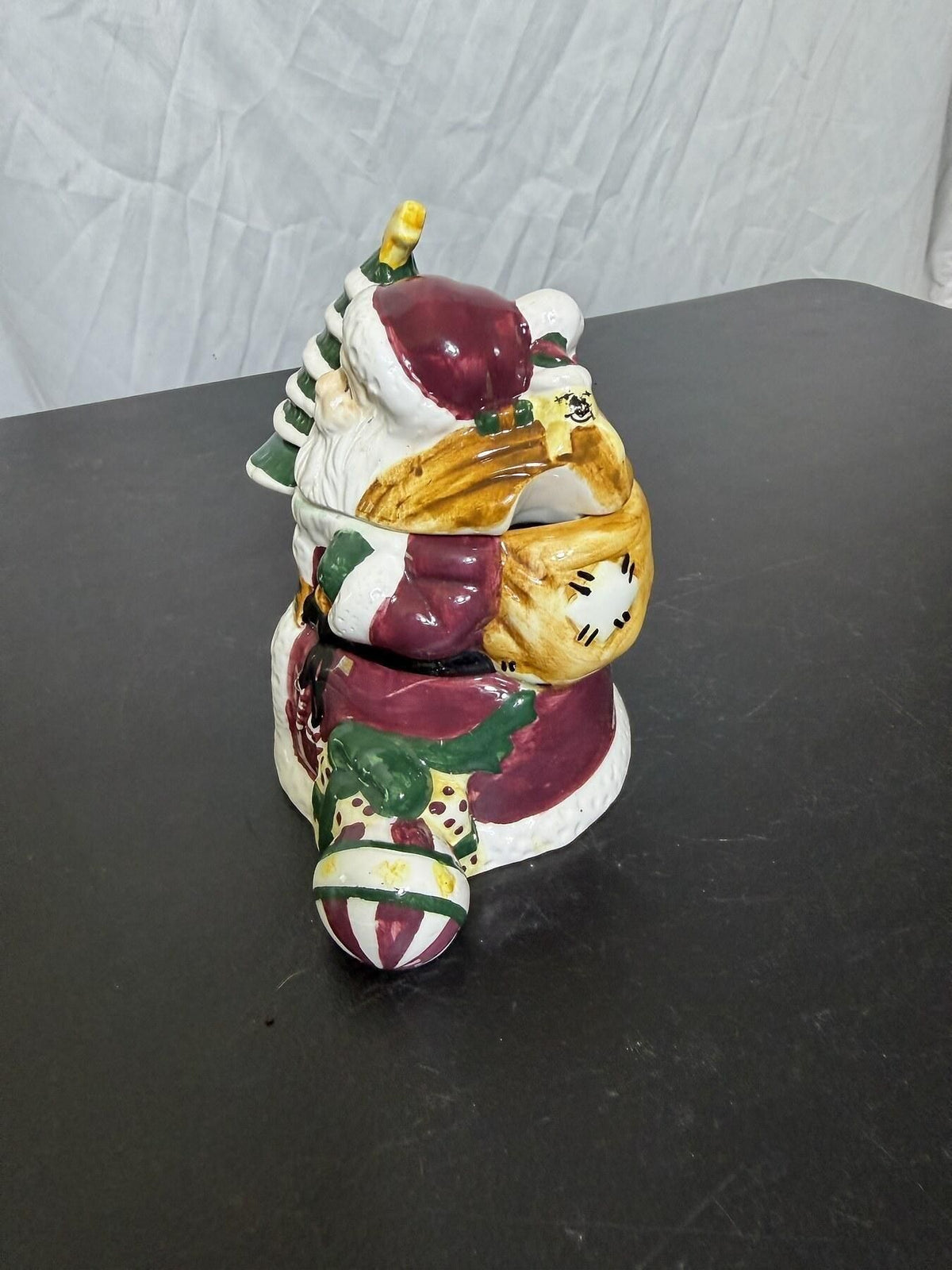 Ceramic Santa Claus Christmas Sugar Dish Holder w/ Tree & Stocking - Wormhole Thrift