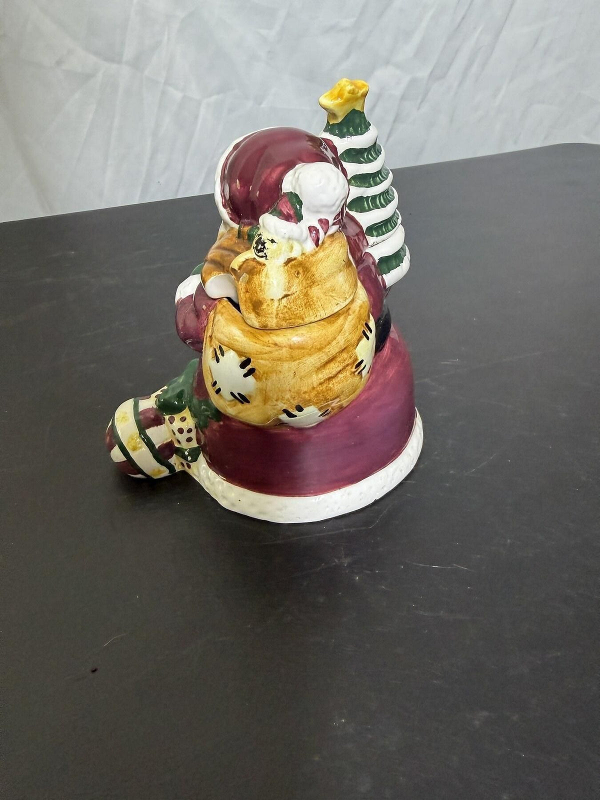 Ceramic Santa Claus Christmas Sugar Dish Holder w/ Tree & Stocking - Wormhole Thrift