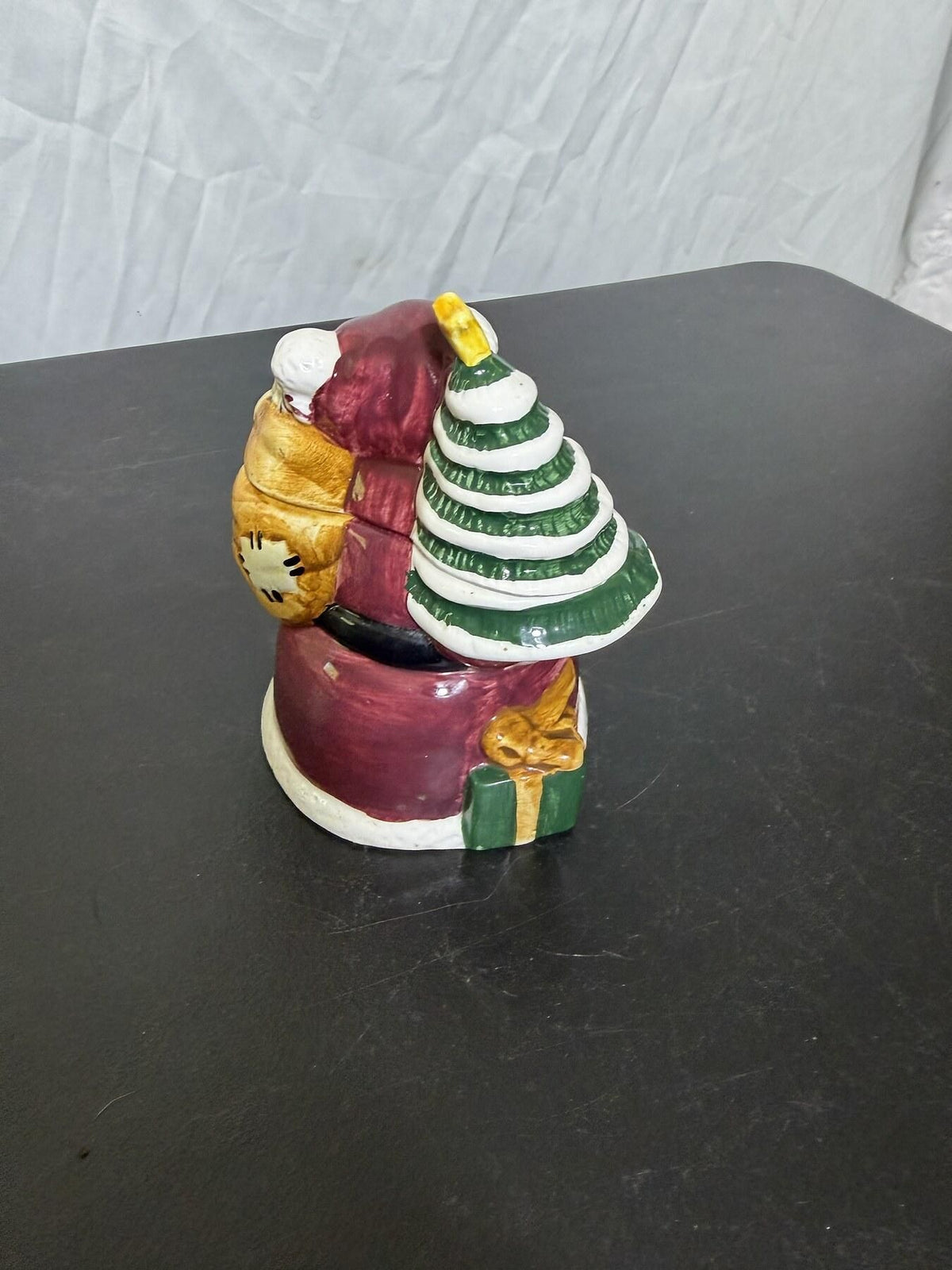Ceramic Santa Claus Christmas Sugar Dish Holder w/ Tree & Stocking - Wormhole Thrift