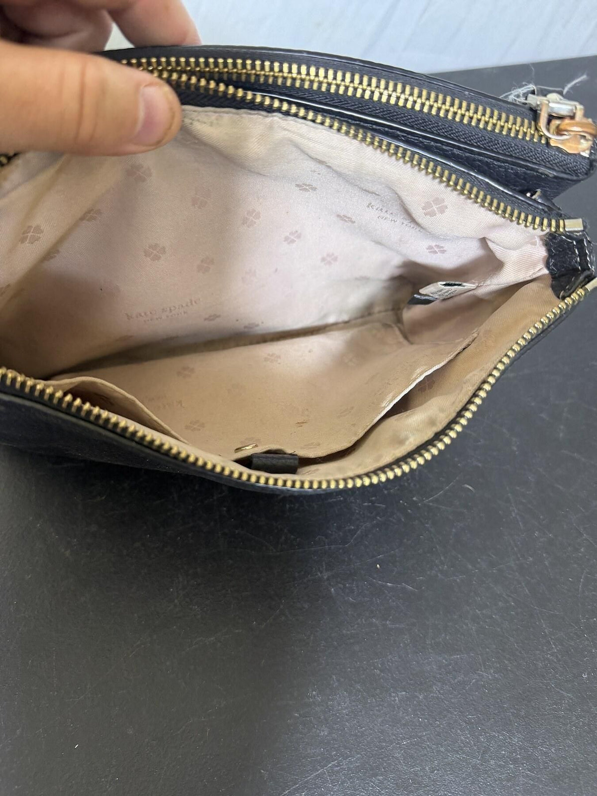 Kate Spade New York Black Pebbled Leather Double Zip Pouch Wristlet - Wormhole Thrift