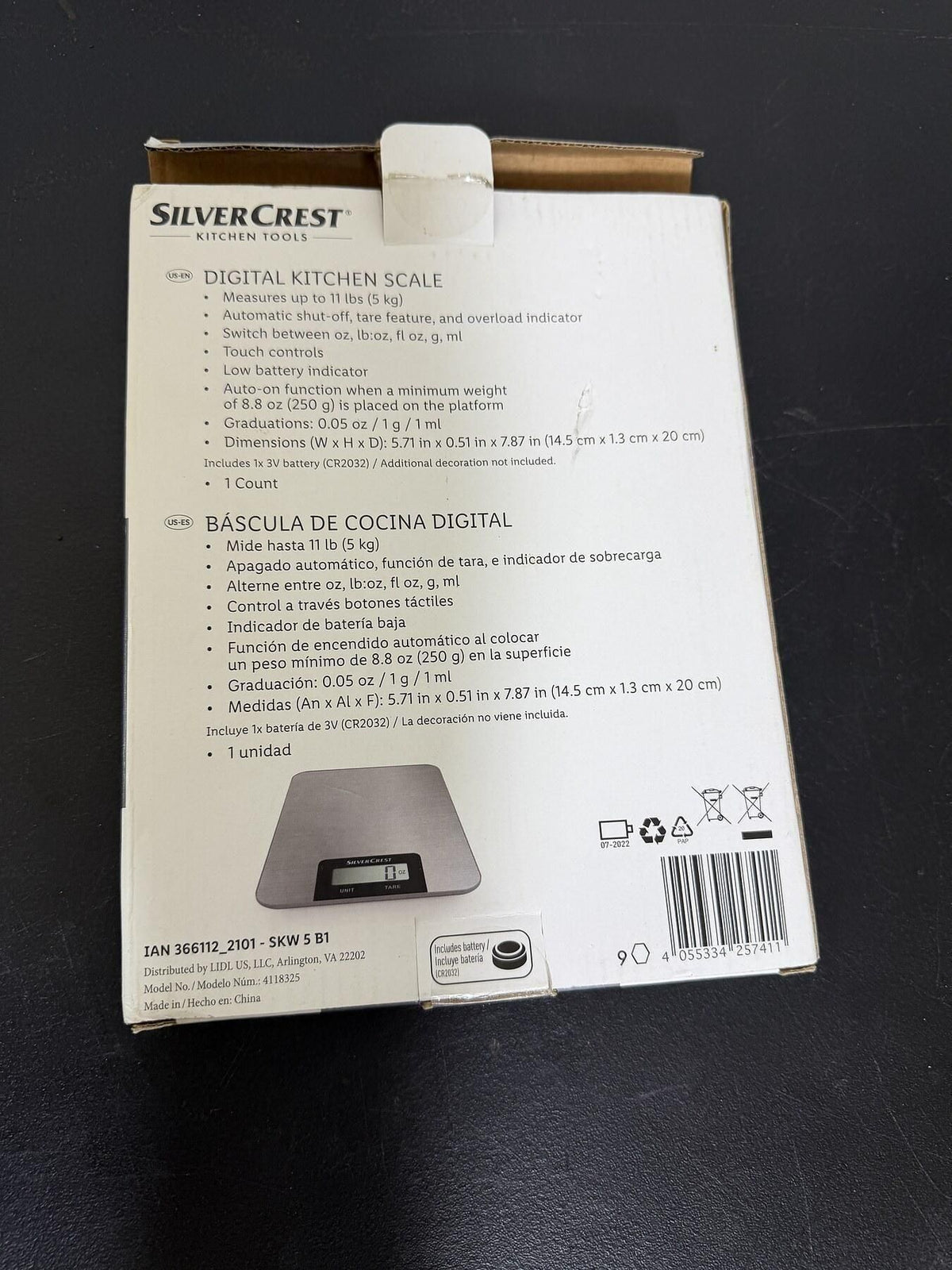 Silver Crest SKW 5 B1 Digital Kitchen Scale 11lb/5kg Open Box - Wormhole Thrift