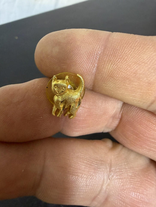 Gold Tone Textured Cat Stud Earring / Lapel Pin - Wormhole Thrift
