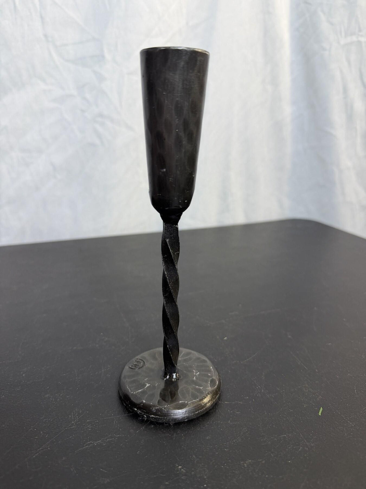 Vintage PH Hammered Dark Metal Twisted Stem Goblet Chalice - Wormhole Thrift