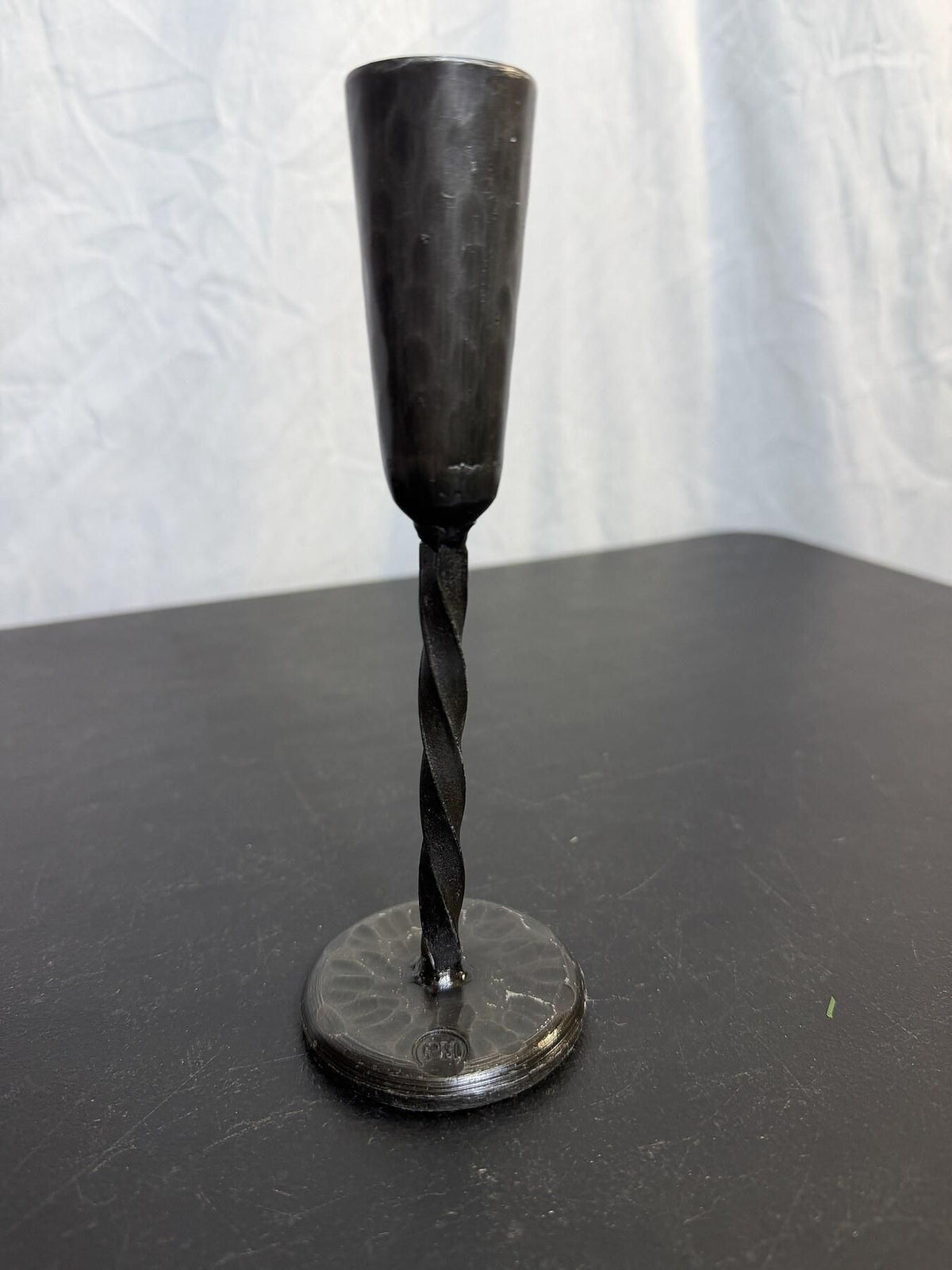 Vintage PH Hammered Dark Metal Twisted Stem Goblet Chalice - Wormhole Thrift