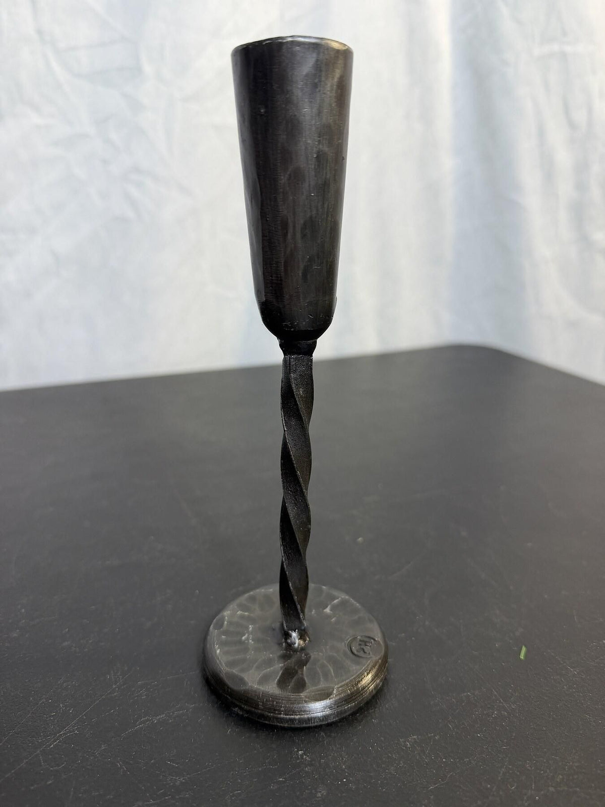 Vintage PH Hammered Dark Metal Twisted Stem Goblet Chalice - Wormhole Thrift