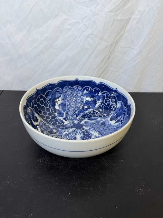 Vintage Japanese Blue & White Porcelain Decorative Bowl - Wormhole Thrift