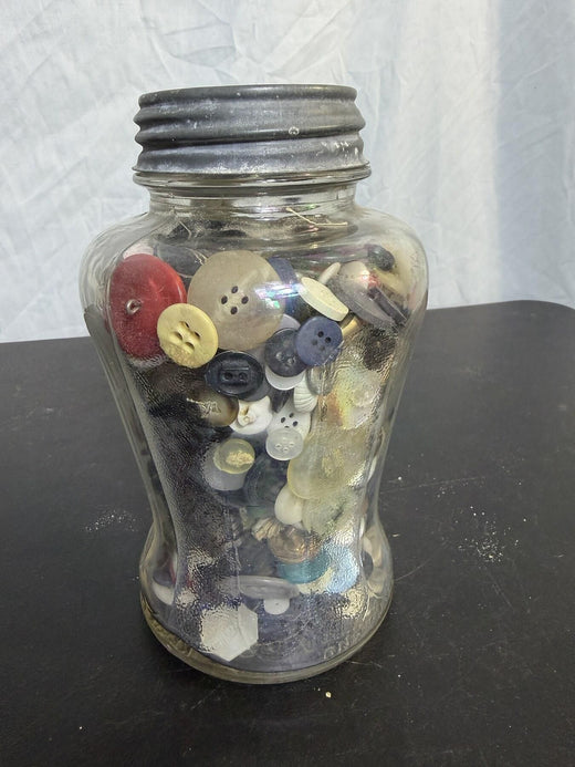 Vintage Speas U-Savit Quart Jar Filled w/ Vintage & Antique Buttons - Wormhole Thrift
