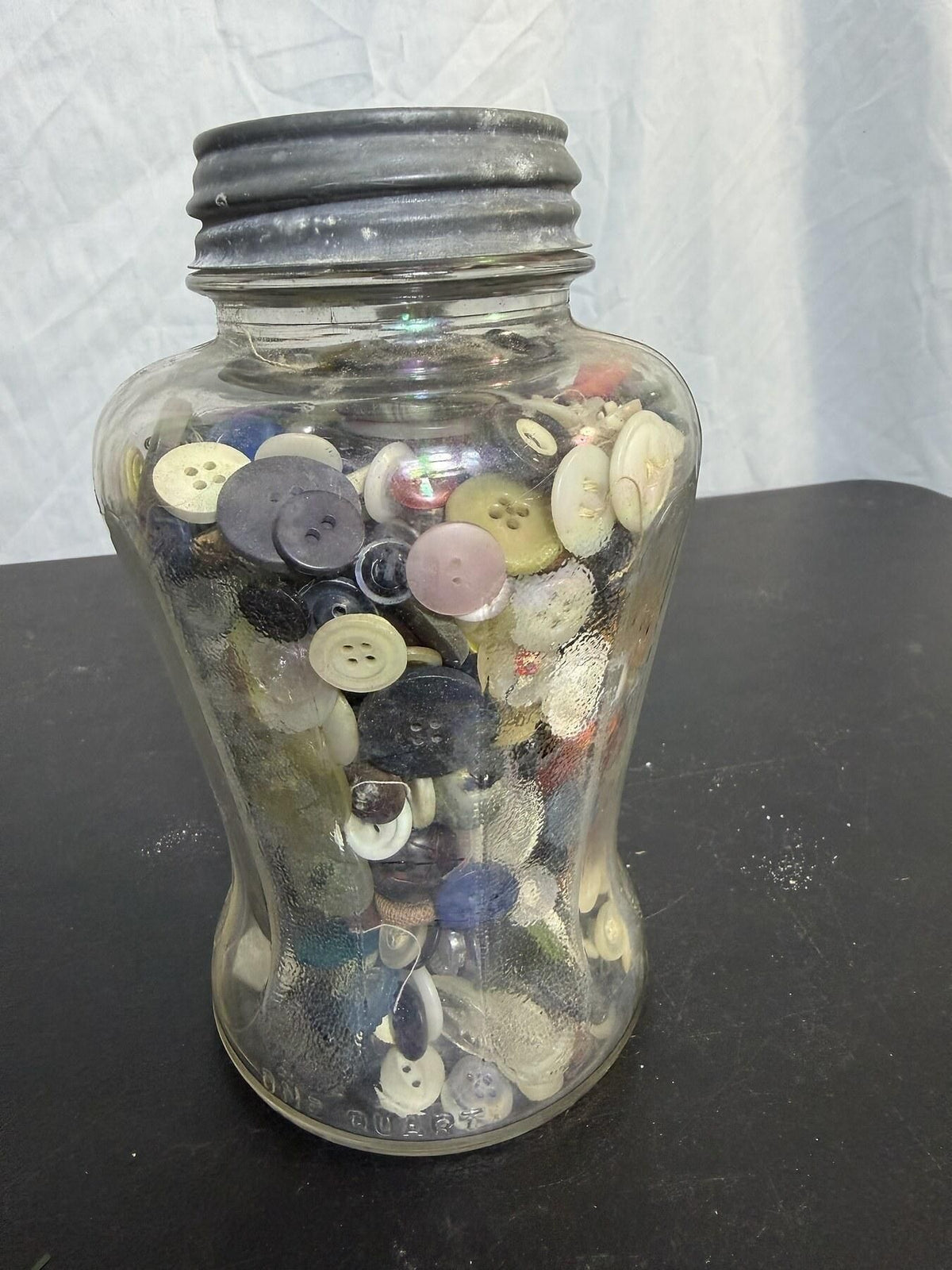 Vintage Speas U-Savit Quart Jar Filled w/ Vintage & Antique Buttons - Wormhole Thrift