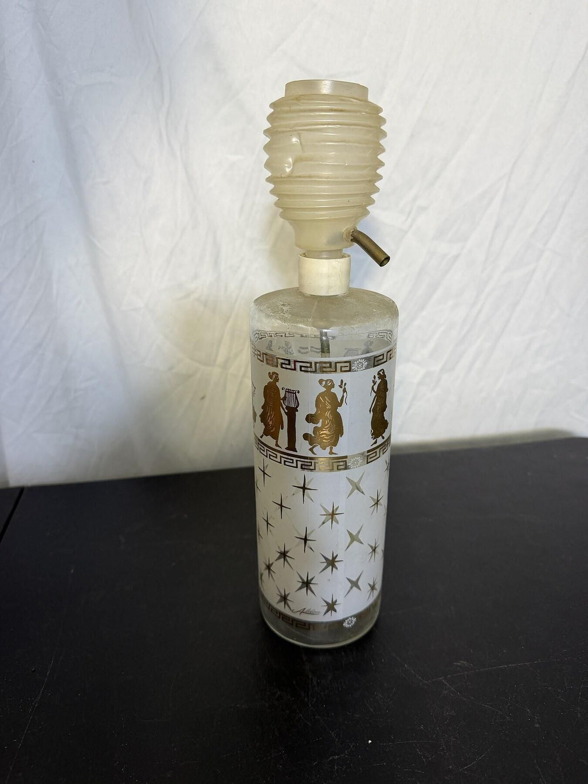 Vintage Aldon Greek Goddess Atomic Stars Pump Decanter Bar Dispenser - Wormhole Thrift