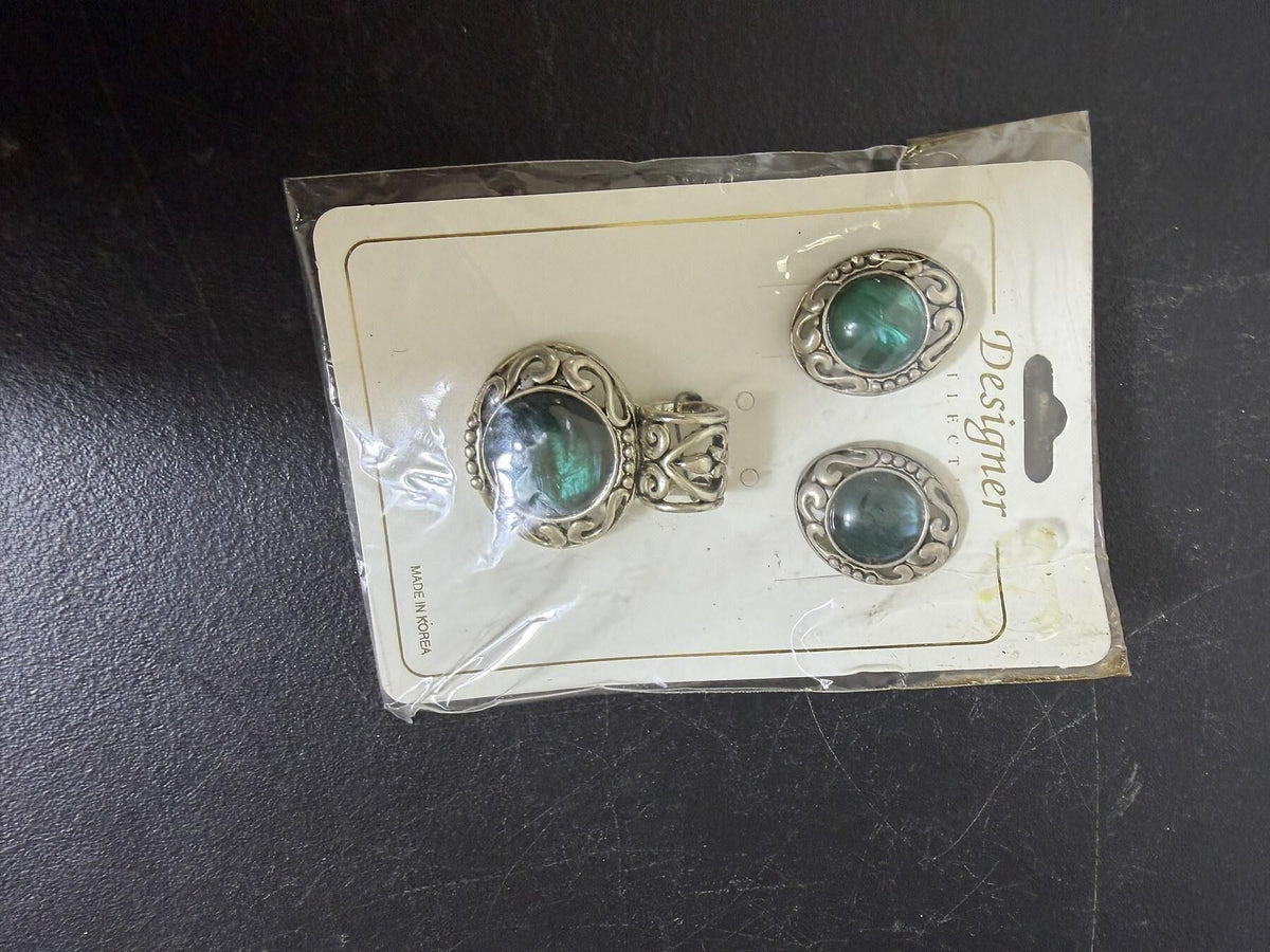 Designer Collection Silver Tone Pendant & Earrings Set Made in Korea - Wormhole Thrift