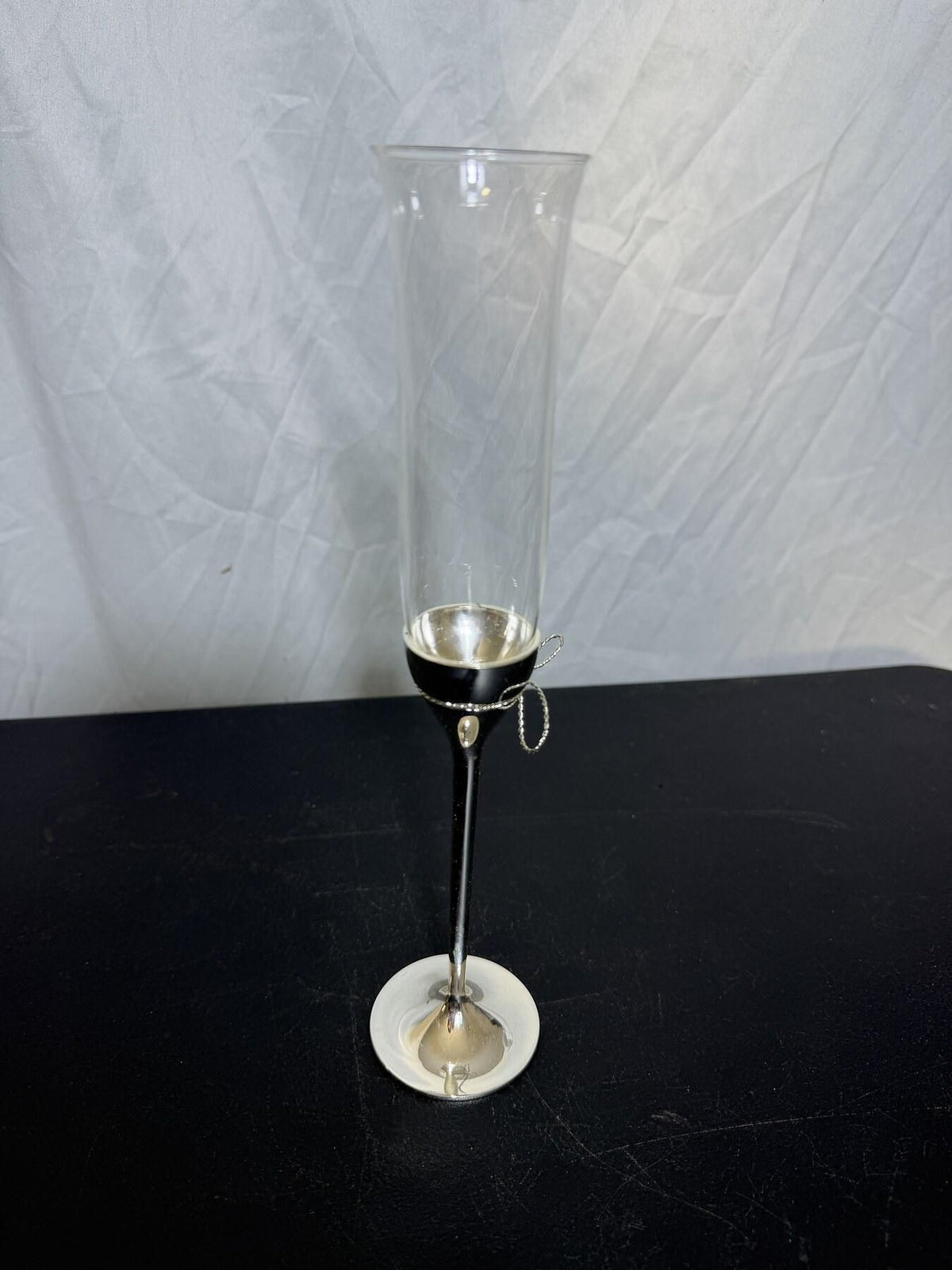 Vera Wang Clear Glass Champagne Flute Silver Tone Stem 10" Tall - Wormhole Thrift
