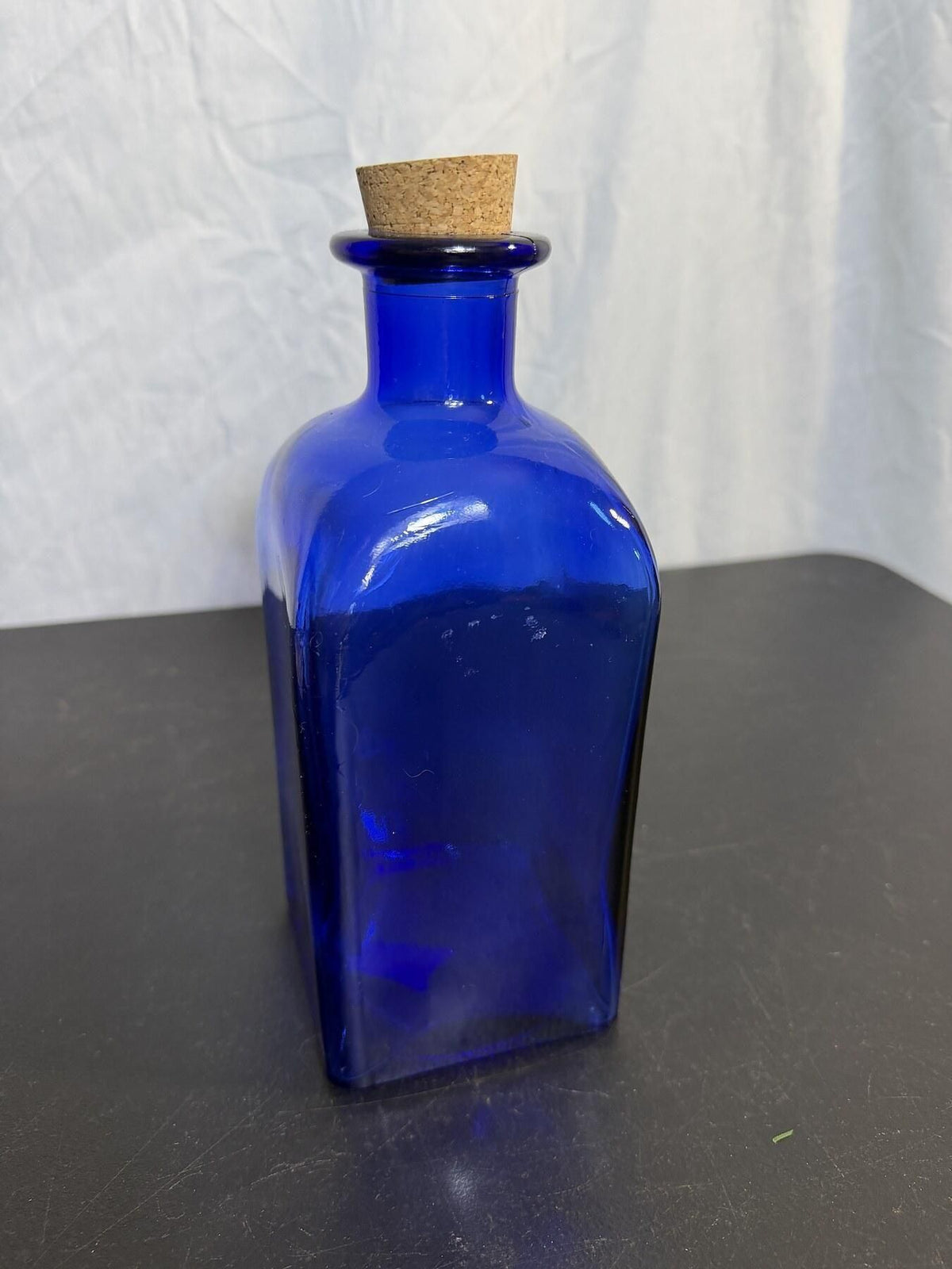 Cobalt Blue Glass Bottle w/ Cork Stopper - Made in Spain Home Decor - Wormhole Thrift