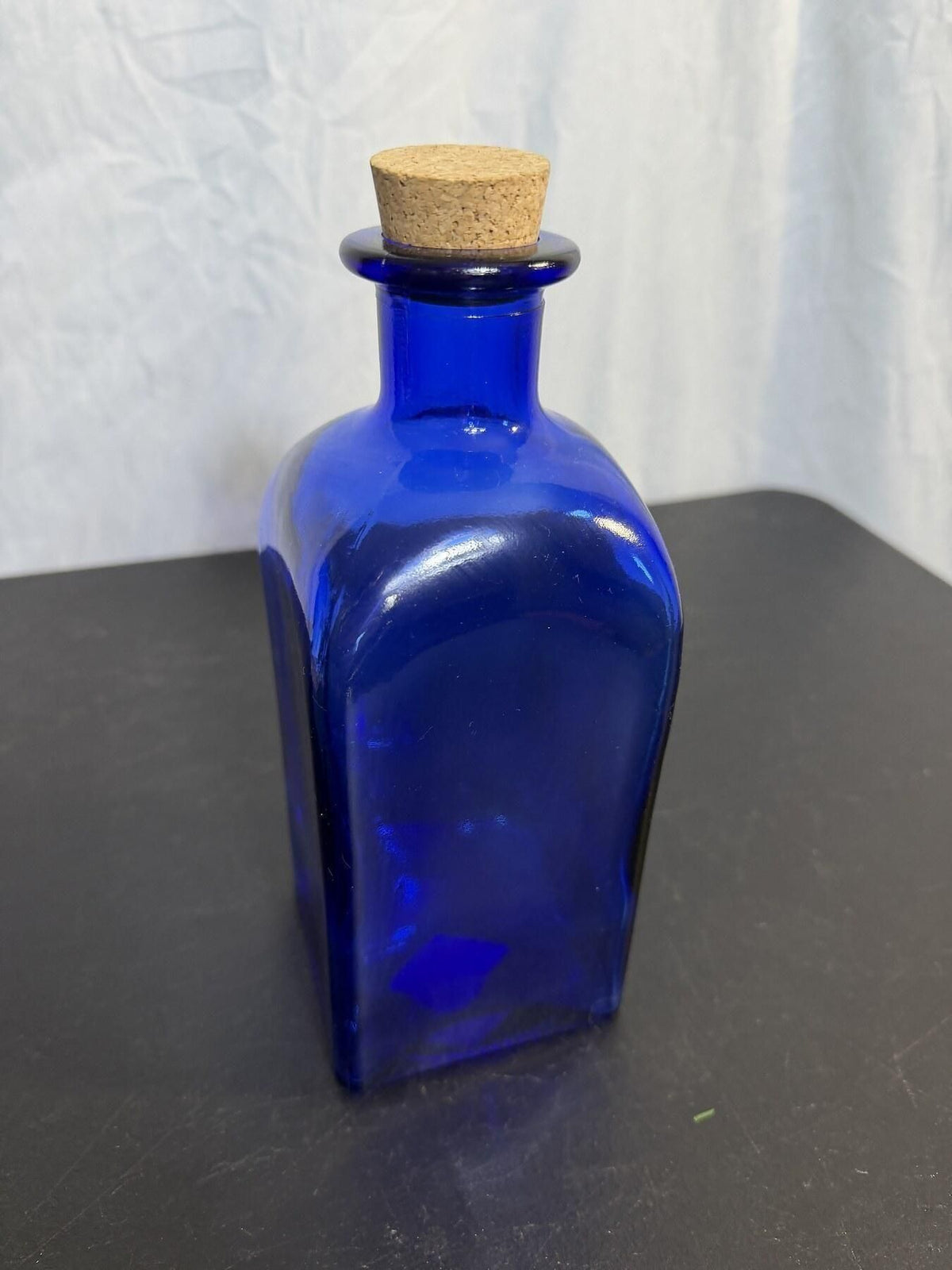 Cobalt Blue Glass Bottle w/ Cork Stopper - Made in Spain Home Decor - Wormhole Thrift