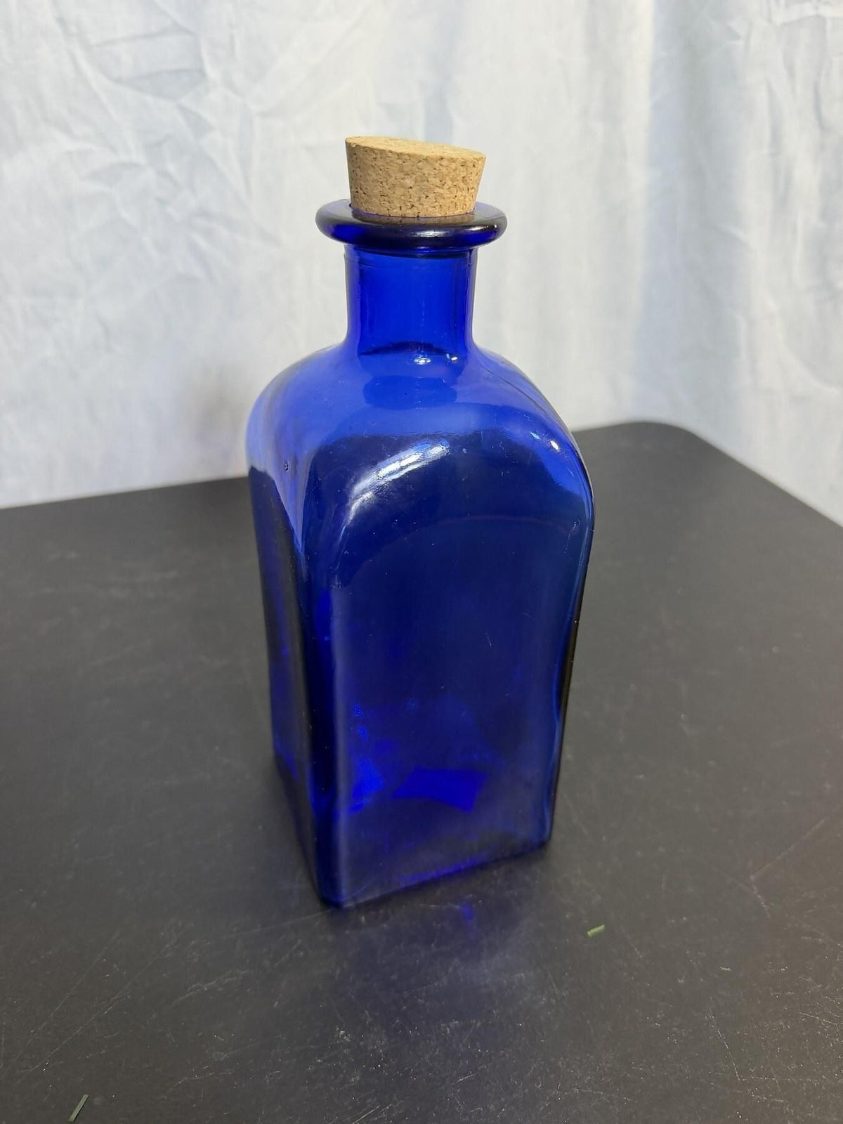 Cobalt Blue Glass Bottle w/ Cork Stopper - Made in Spain Home Decor - Wormhole Thrift
