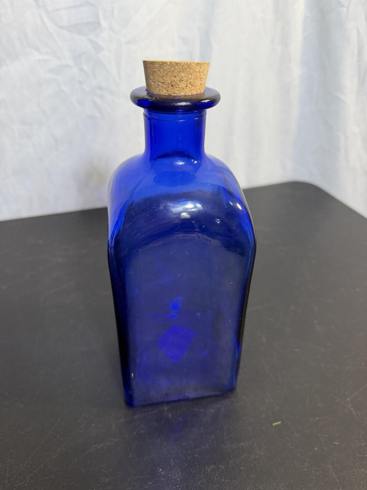 Cobalt Blue Glass Bottle w/ Cork Stopper - Made in Spain Home Decor - Wormhole Thrift