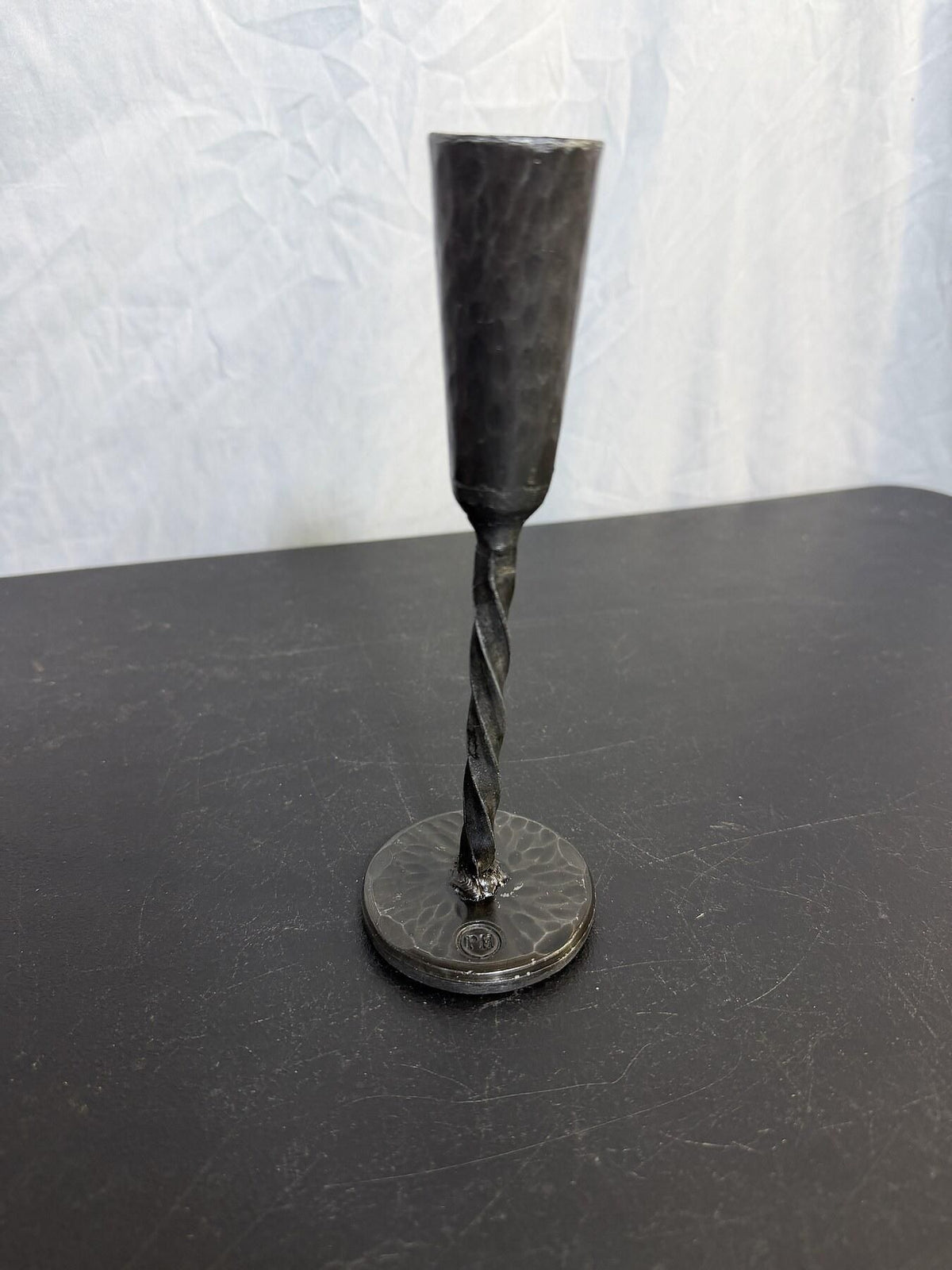 Hammered Metal Goblet Chalice Twisted Stem PH Mark 7" Tall - Wormhole Thrift