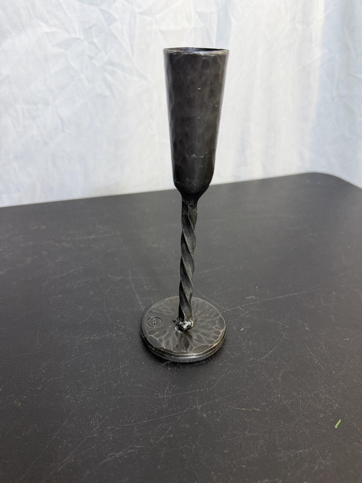 Hammered Metal Goblet Chalice Twisted Stem PH Mark 7" Tall - Wormhole Thrift
