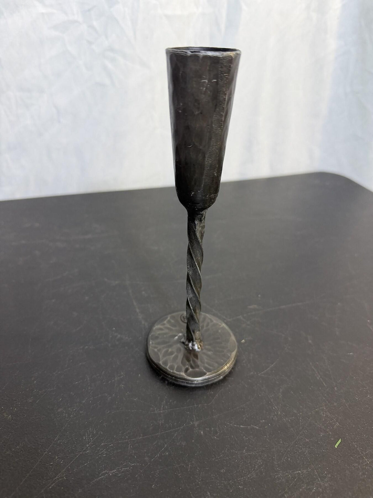 Hammered Metal Goblet Chalice Twisted Stem PH Mark 7" Tall - Wormhole Thrift