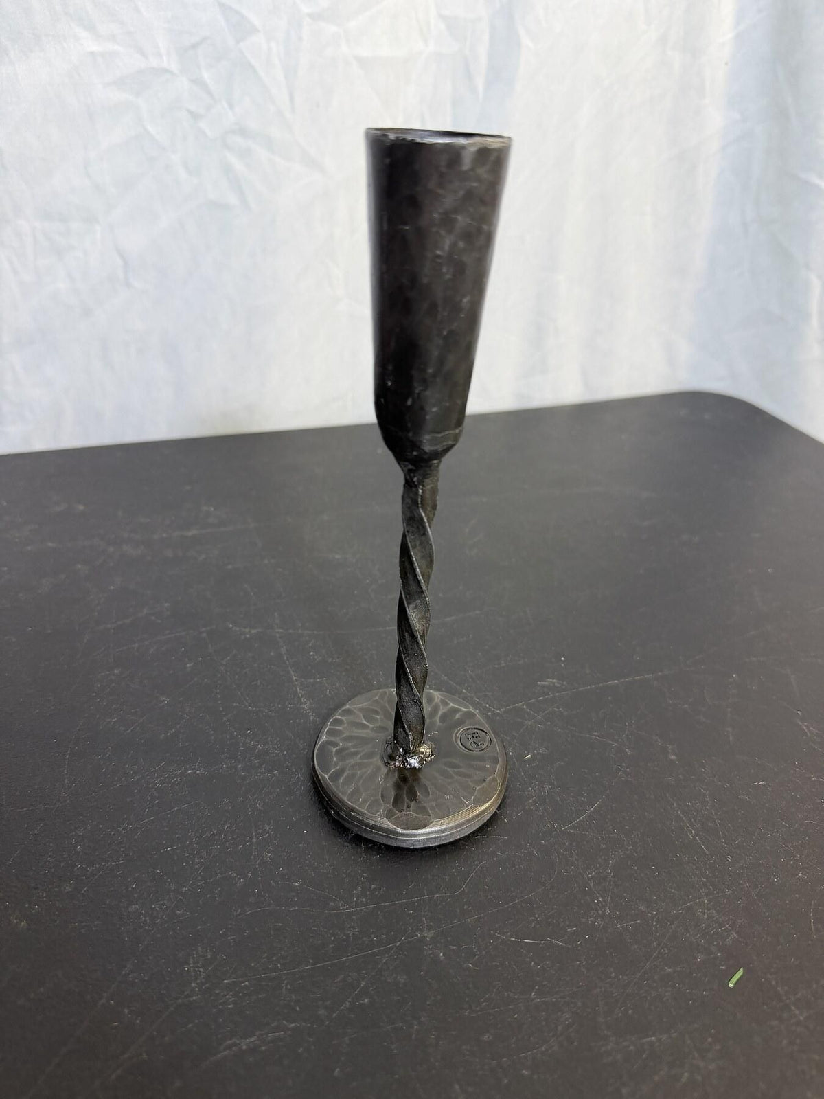 Hammered Metal Goblet Chalice Twisted Stem PH Mark 7" Tall - Wormhole Thrift