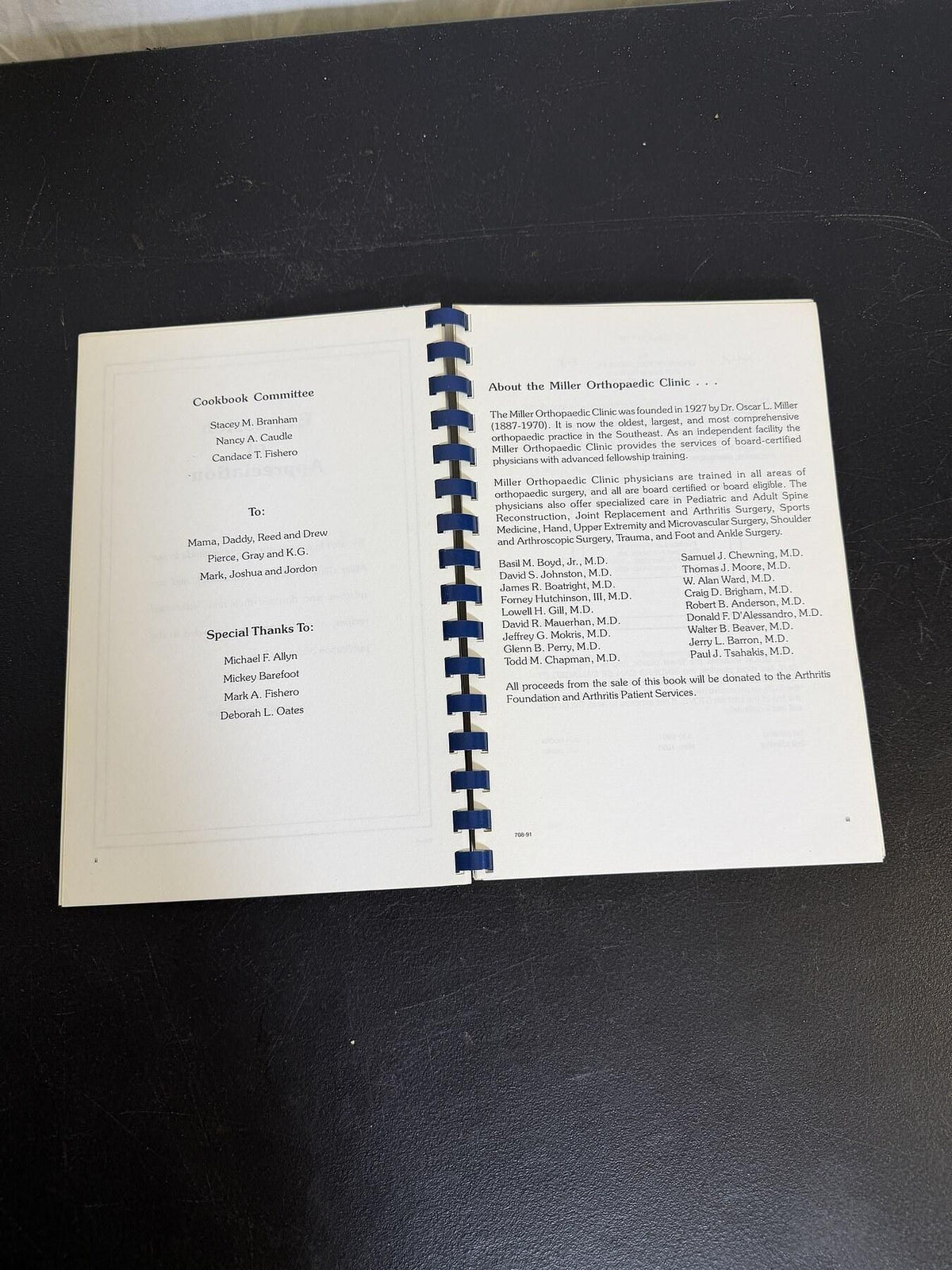 Vintage 1991 Bone Appétit Miller Orthopedic Clinic Spiral Cookbook Recipes - Wormhole Thrift