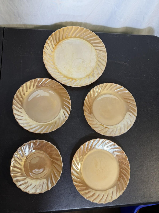 Vintage Termocrisa Mexico Amber Iridescent Swirl Glass Plates (Set of 5) - Wormhole Thrift