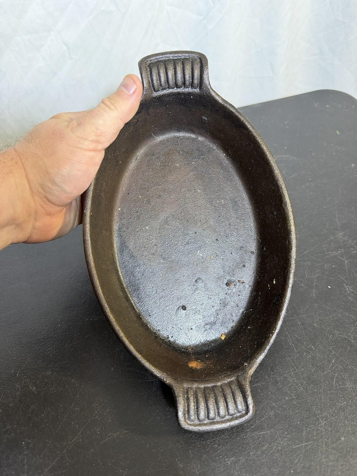 Cast Iron Oval Gratin Dish Baking Pan Skillet 9.5" Made in China - Wormhole Thrift
