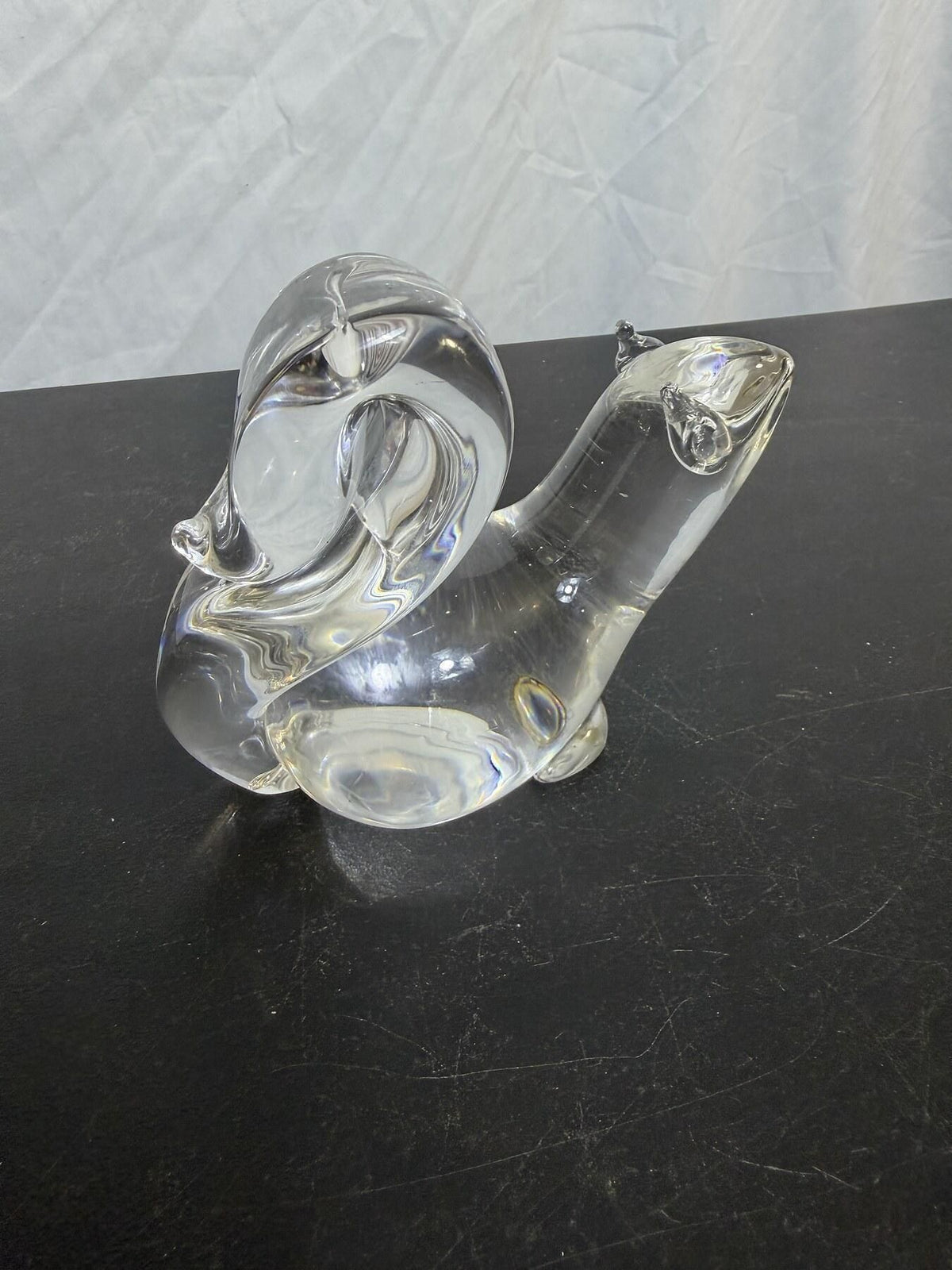 Signed Fischer Clear Art Glass Snail Figurine Sculpture - Wormhole Thrift