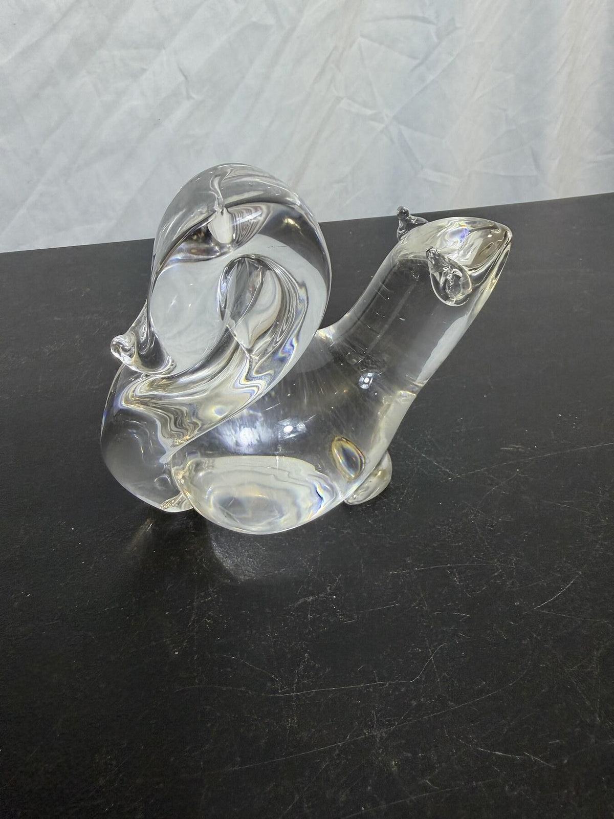Signed Fischer Clear Art Glass Snail Figurine Sculpture - Wormhole Thrift