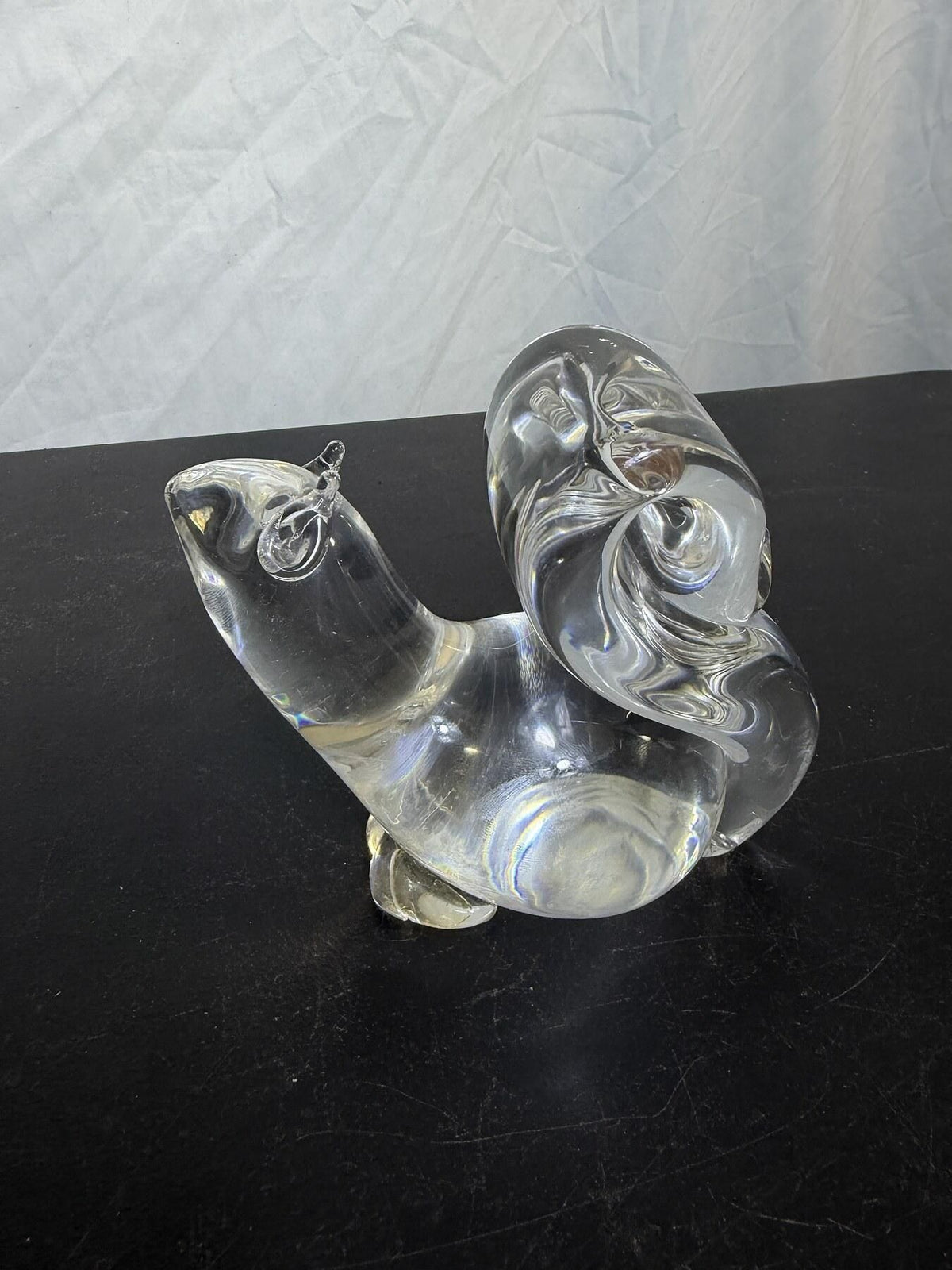 Signed Fischer Clear Art Glass Snail Figurine Sculpture - Wormhole Thrift