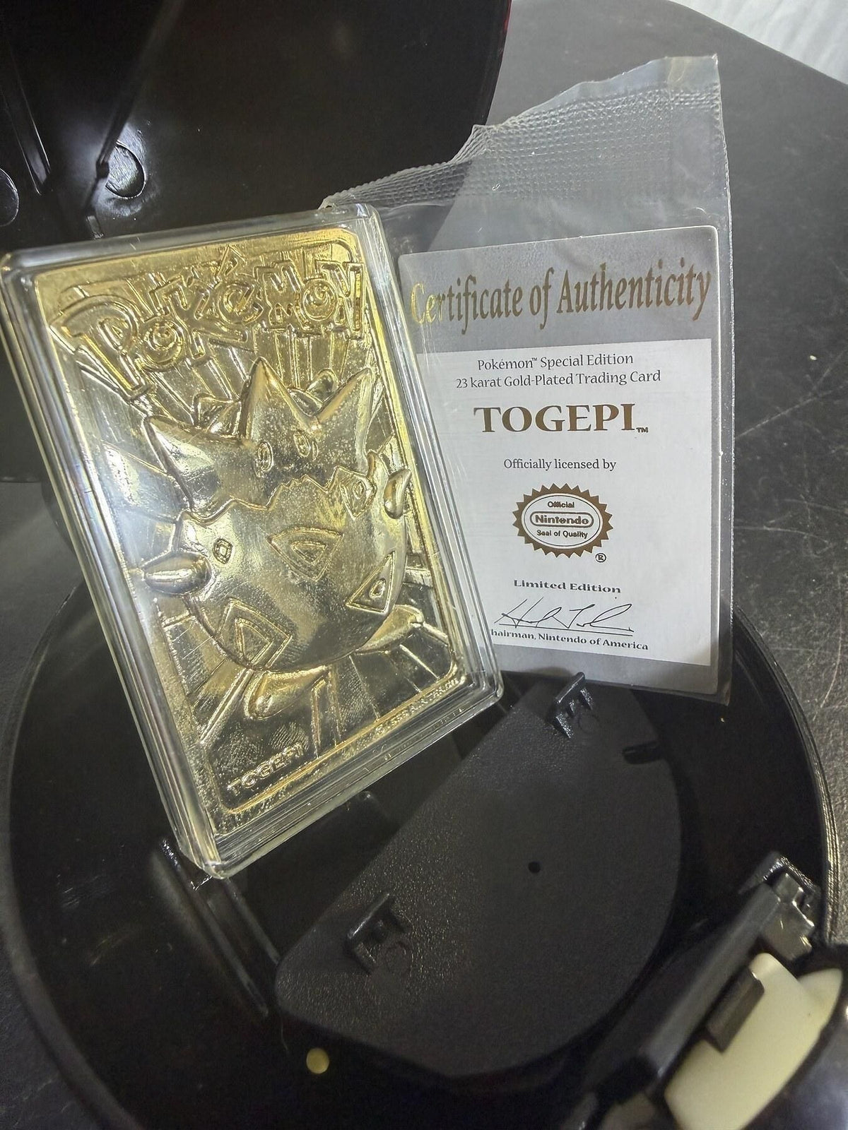Vintage 1999 Nintendo Pokémon Togepi Gold Plated Card & Poké Ball - Wormhole Thrift