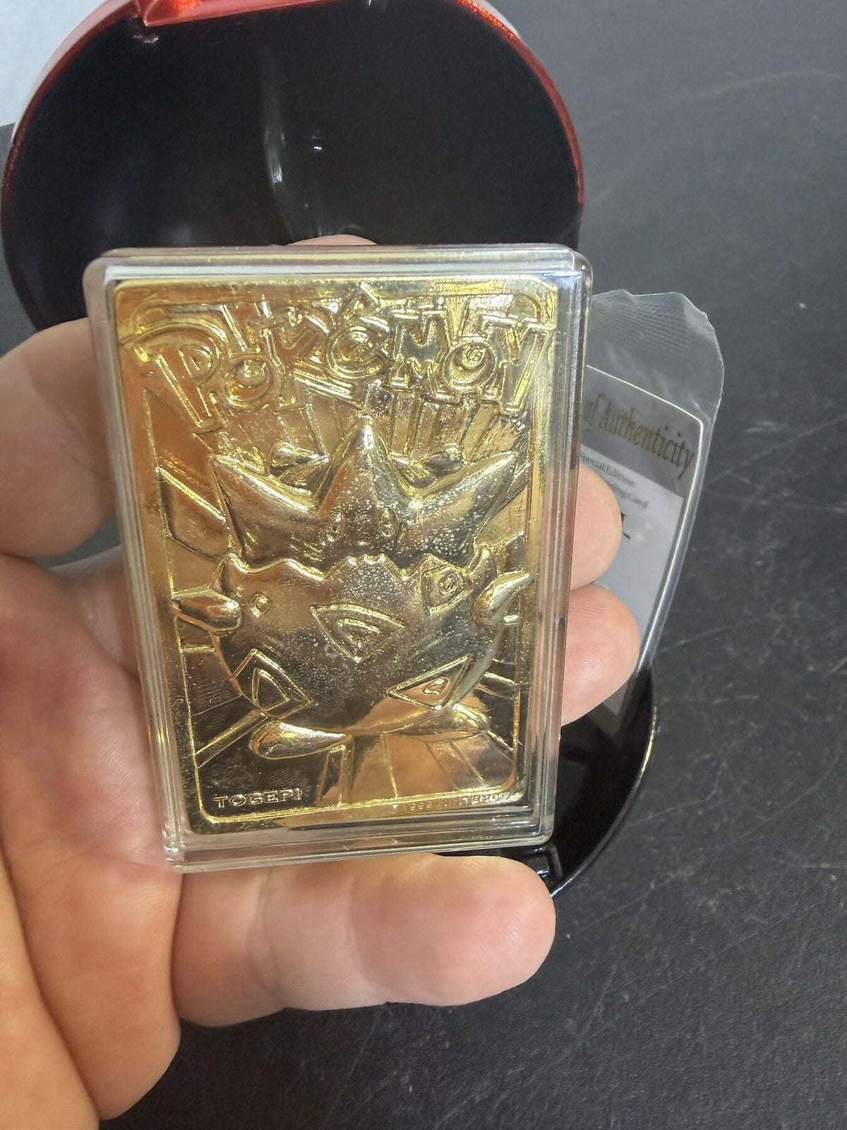 Vintage 1999 Nintendo Pokémon Togepi Gold Plated Card & Poké Ball - Wormhole Thrift