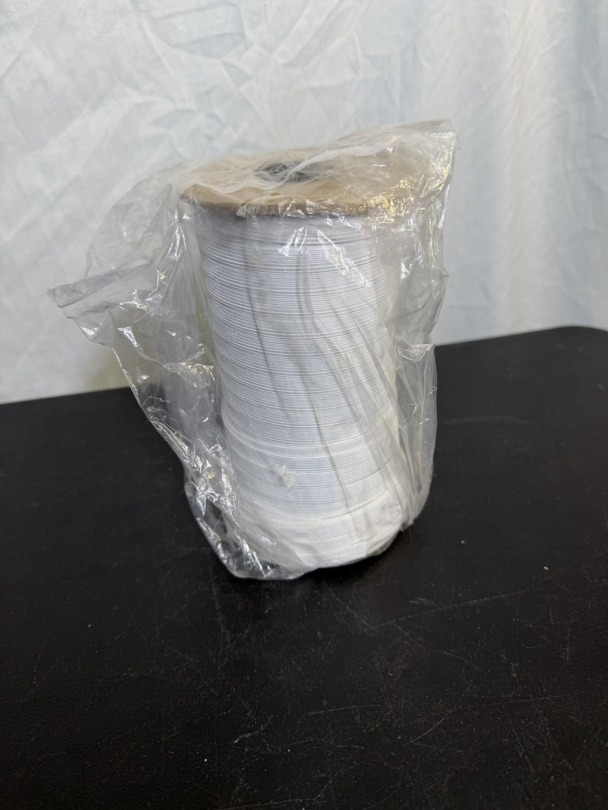 Large White Elastic Cord Spool Craft Sewing Supply Wrapped - Wormhole Thrift