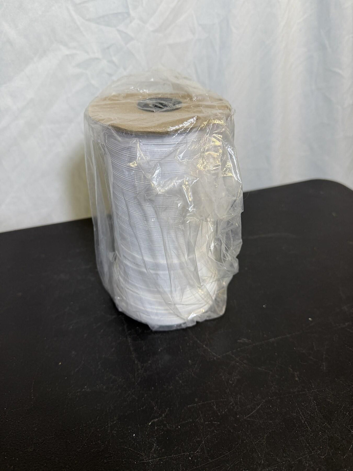 Large White Elastic Cord Spool Craft Sewing Supply Wrapped - Wormhole Thrift