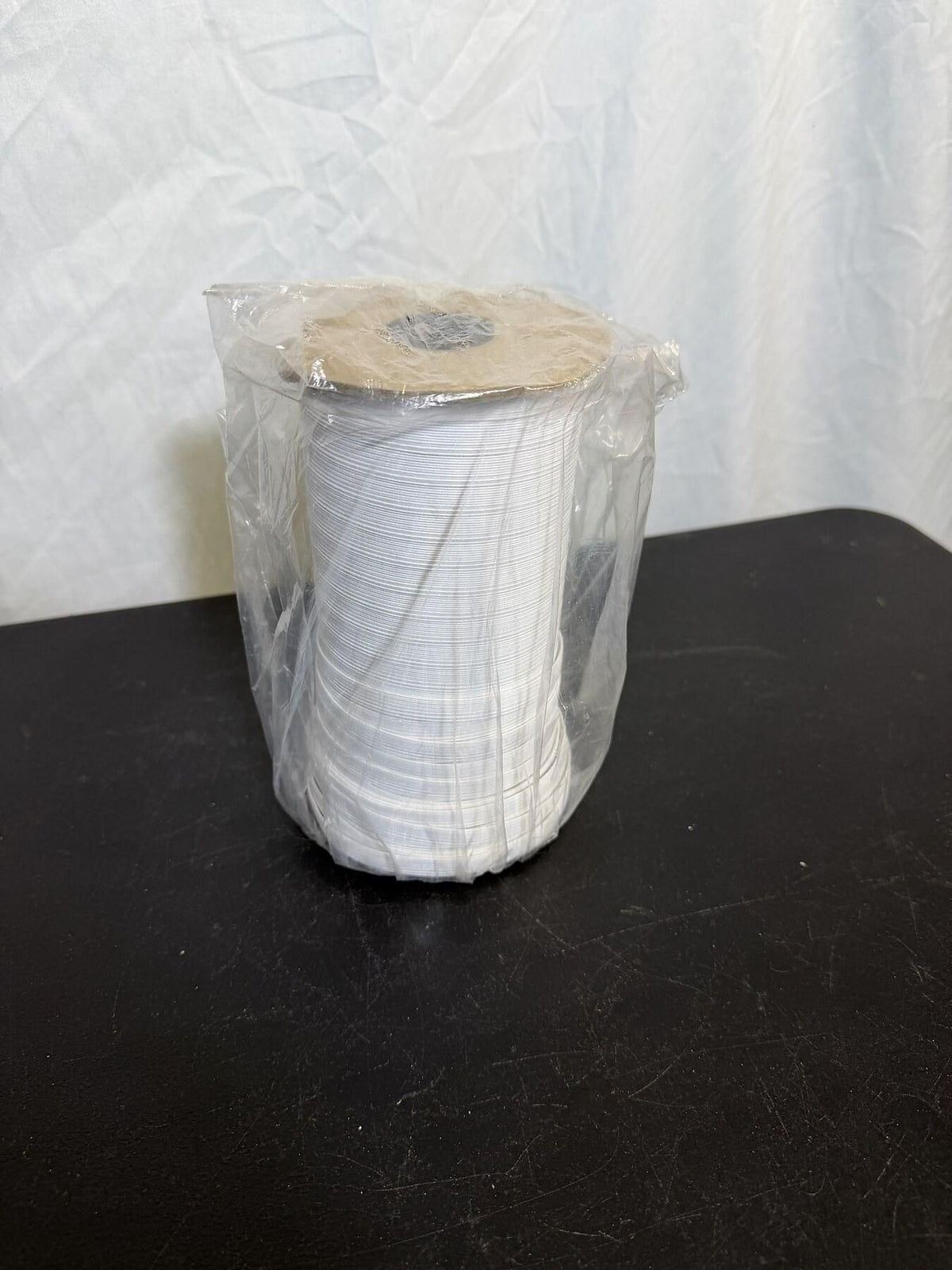 Large White Elastic Cord Spool Craft Sewing Supply Wrapped - Wormhole Thrift