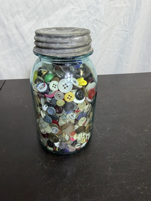 Vintage Ball Perfect Mason Jar Full of Assorted Buttons Craft Lot - Wormhole Thrift