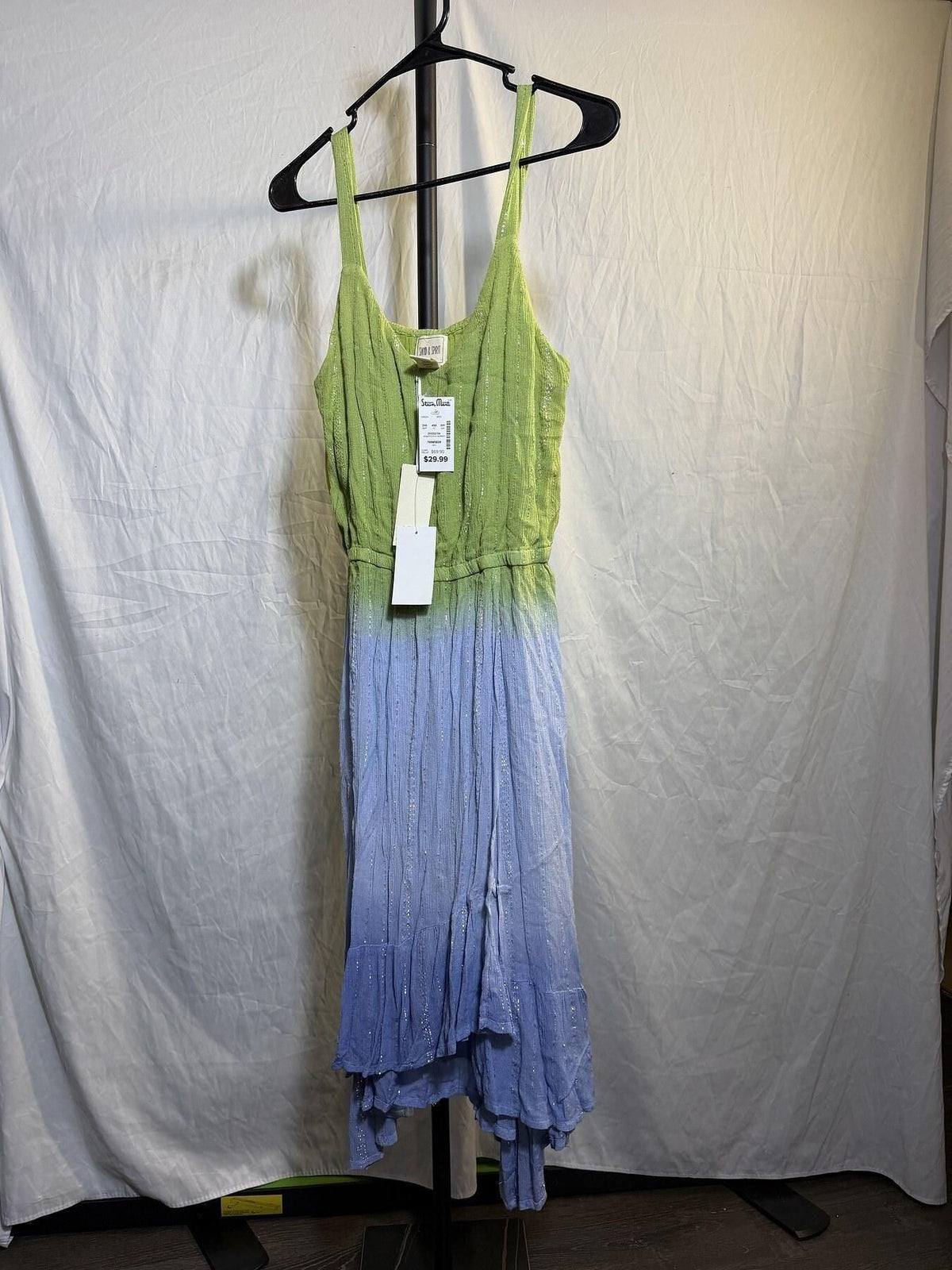 Sand & Spirit Green Blue Ombre Metallic Sleeveless Maxi Dress M NWT - Wormhole Thrift