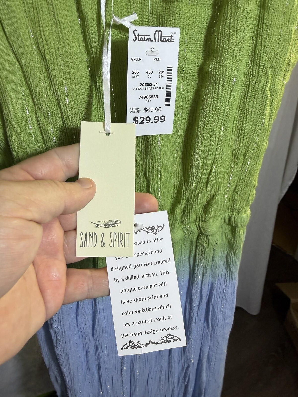 Sand & Spirit Green Blue Ombre Metallic Sleeveless Maxi Dress M NWT - Wormhole Thrift
