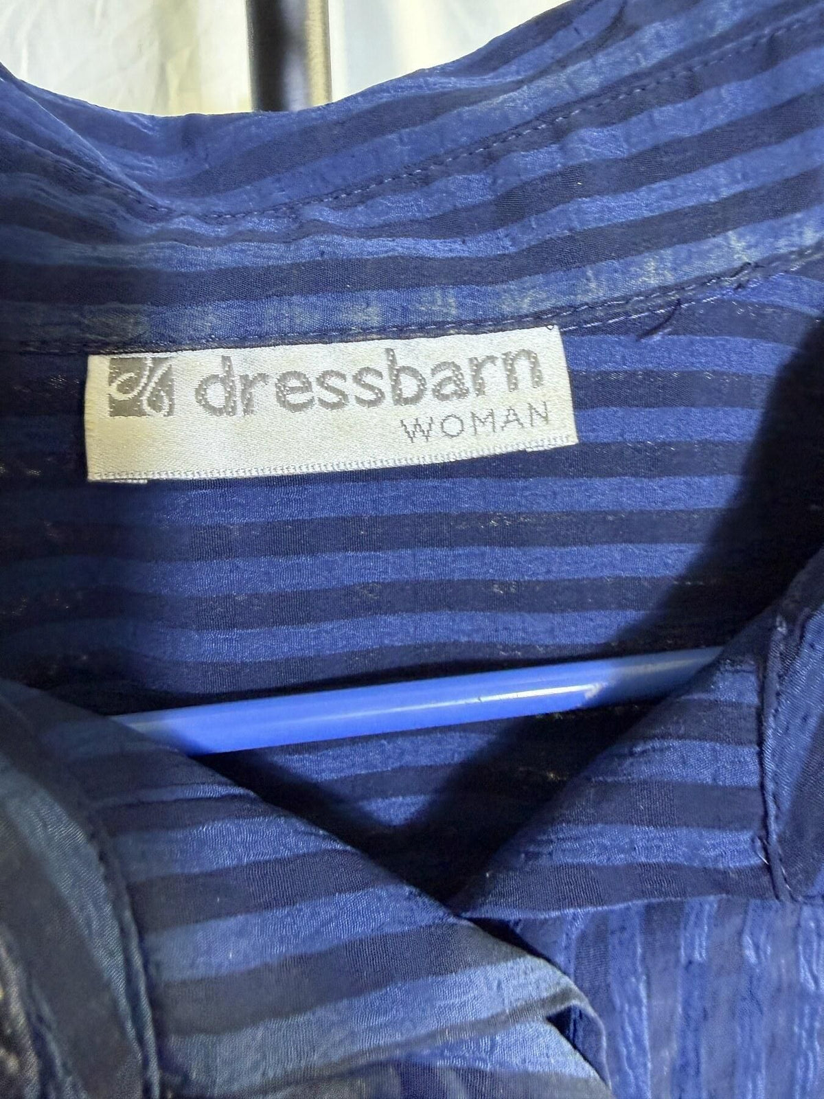 Dressbarn Woman Blue Striped Long Sleeve Button Up Shirt Blouse - Wormhole Thrift