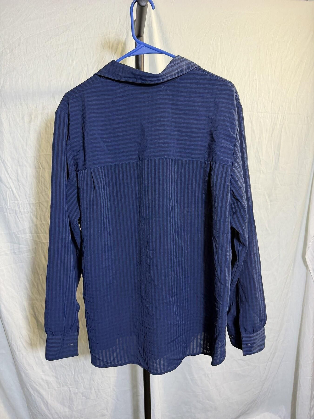 Dressbarn Woman Blue Striped Long Sleeve Button Up Shirt Blouse - Wormhole Thrift