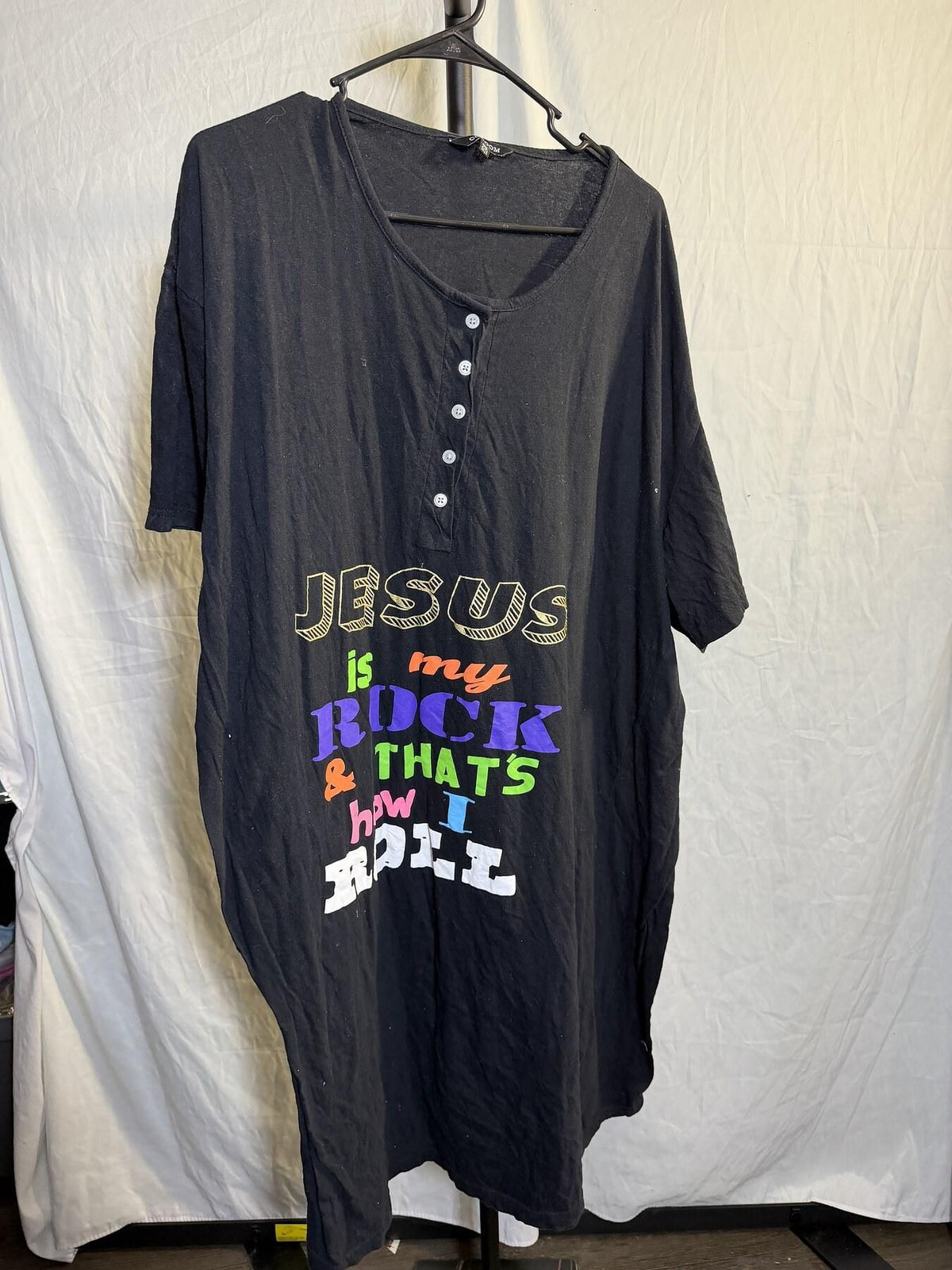 COCOOM Black "Jesus Is My Rock" Oversized T-Shirt Dress One Size - Wormhole Thrift
