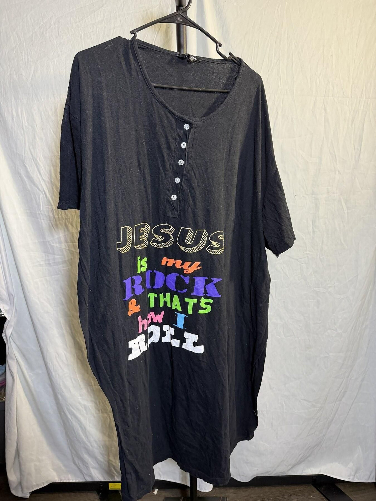 COCOOM Black "Jesus Is My Rock" Oversized T-Shirt Dress One Size - Wormhole Thrift