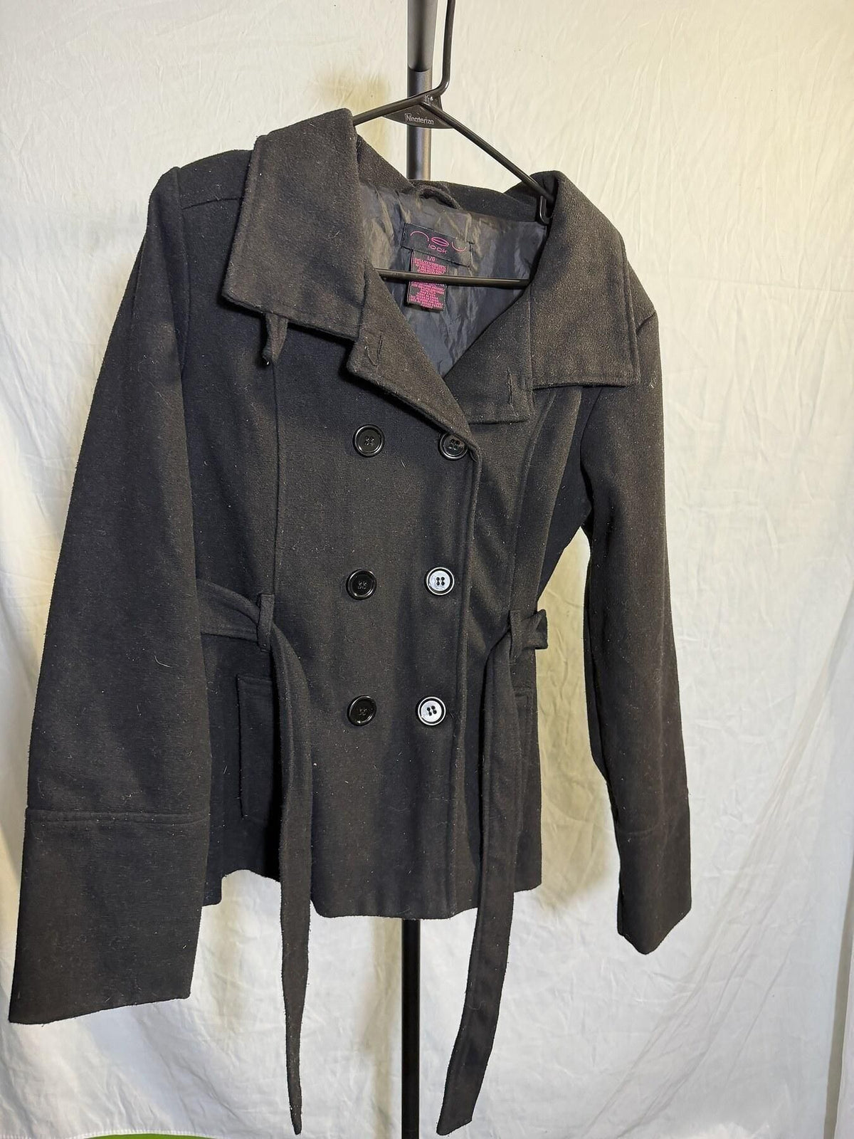 NEU Look Women's Black Double-Breasted Peacoat Jacket Size L - Wormhole Thrift